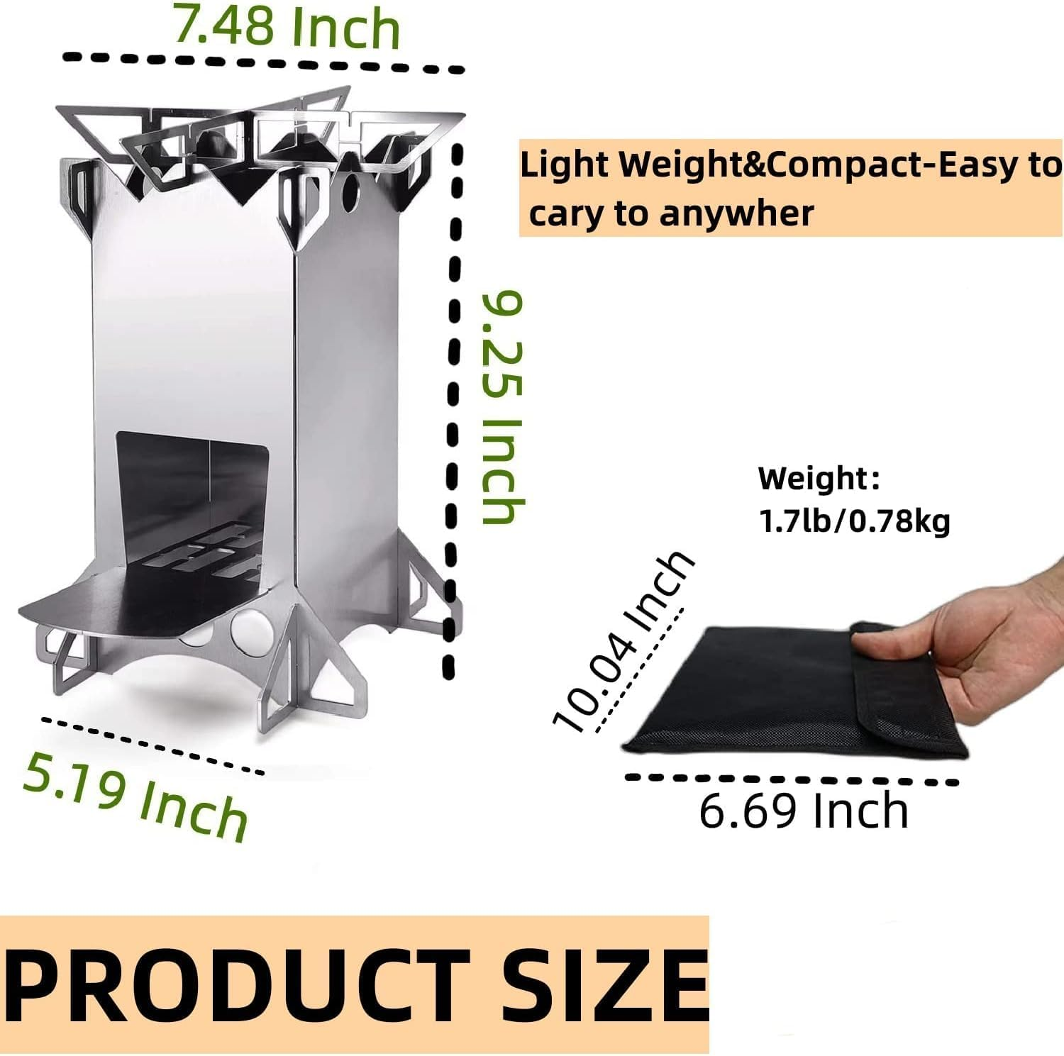 Backpacking Camping Rocket Stove,Portable Stainless Steel Wood Burning Camping Stoves for Outdoor Cooking Hiking Survival Travel Picnic BBQ image number 4