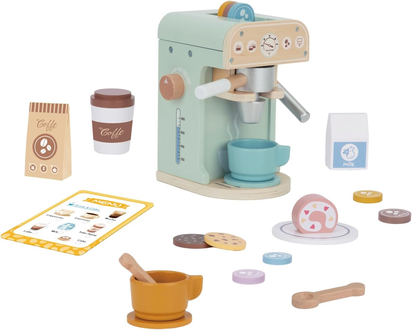 Tooky Toy TJ269 Wooden Barista Coffee Machine Set :Quality Pretend Play Wooden Set for Ages 3+ image number 4