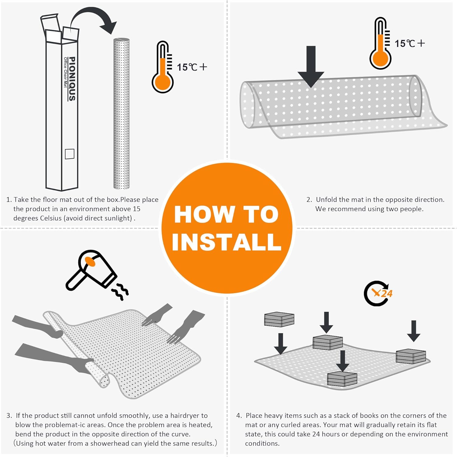 Office Chair Mat for Carpeted Floors 90X120Cm, Low to Medium Pile, PIONIQUS Heavy Duty Carpet Protector for Office Gaming Desk Chair, Transparent Thick Desk Chair Mat for Carpets(Not for Hard Floor)