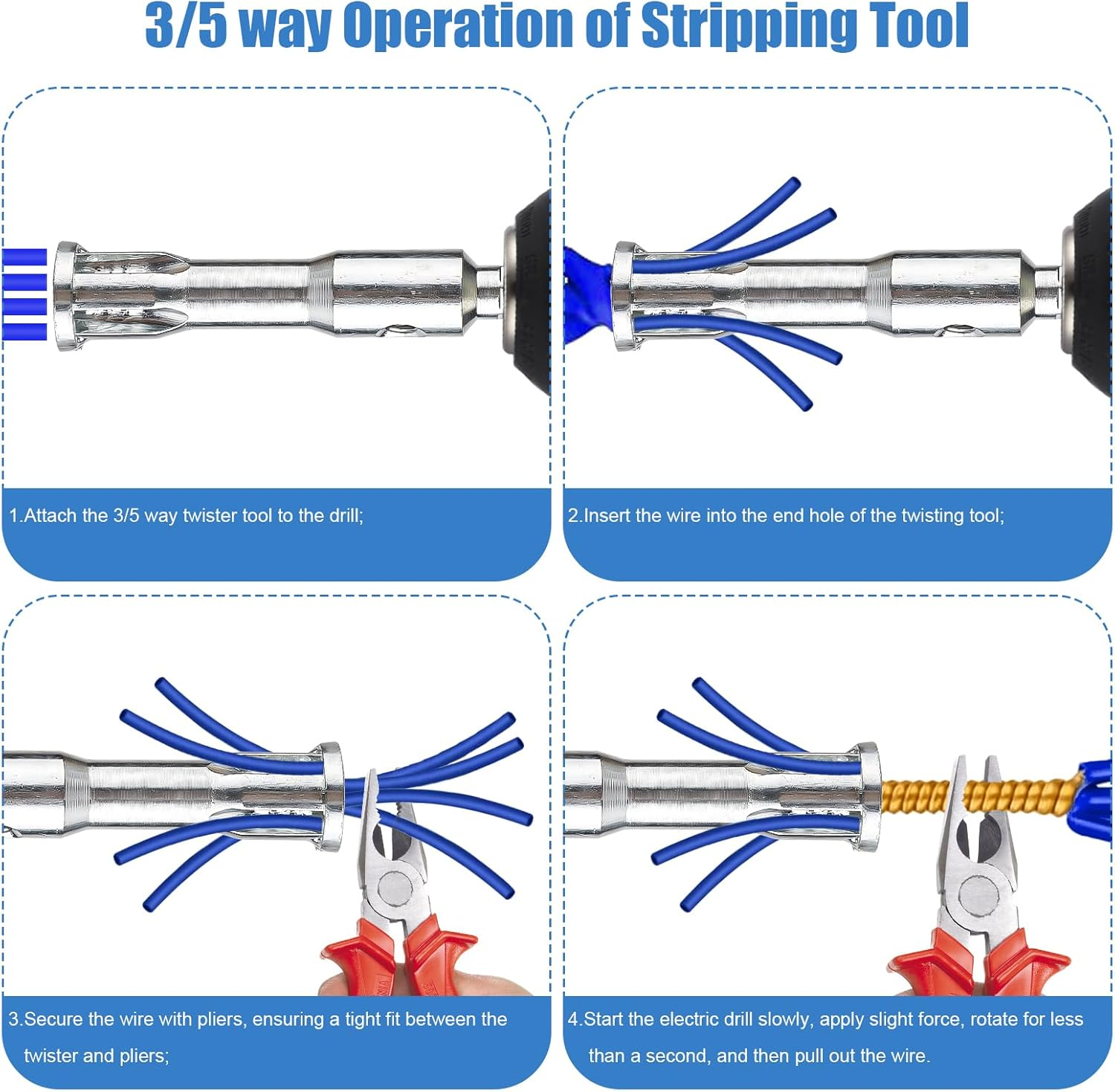 3Pcs Wire Twisting Tool, Wire Twisting Spinner with 4Pcs Screws, 3 Way/ 5 Way Wire Stripping Tool & 6Mm Hex Shank Cable Twister Electrical Wire Twister Connector for Power Drill Drivers Attachment image number 6