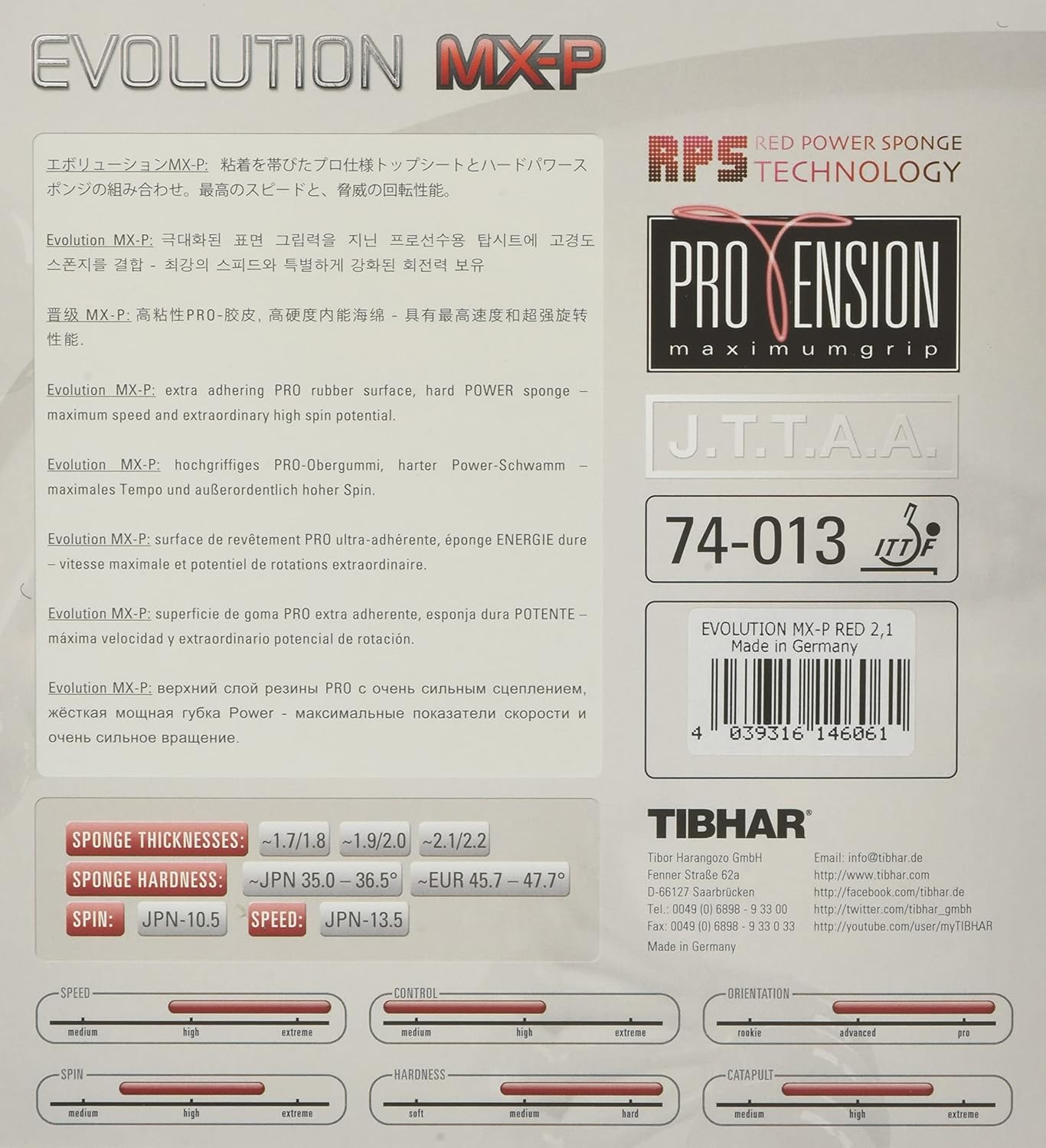 TIBHAR Table Tennis Rubber Evolution MX-P Rotation System High Tension