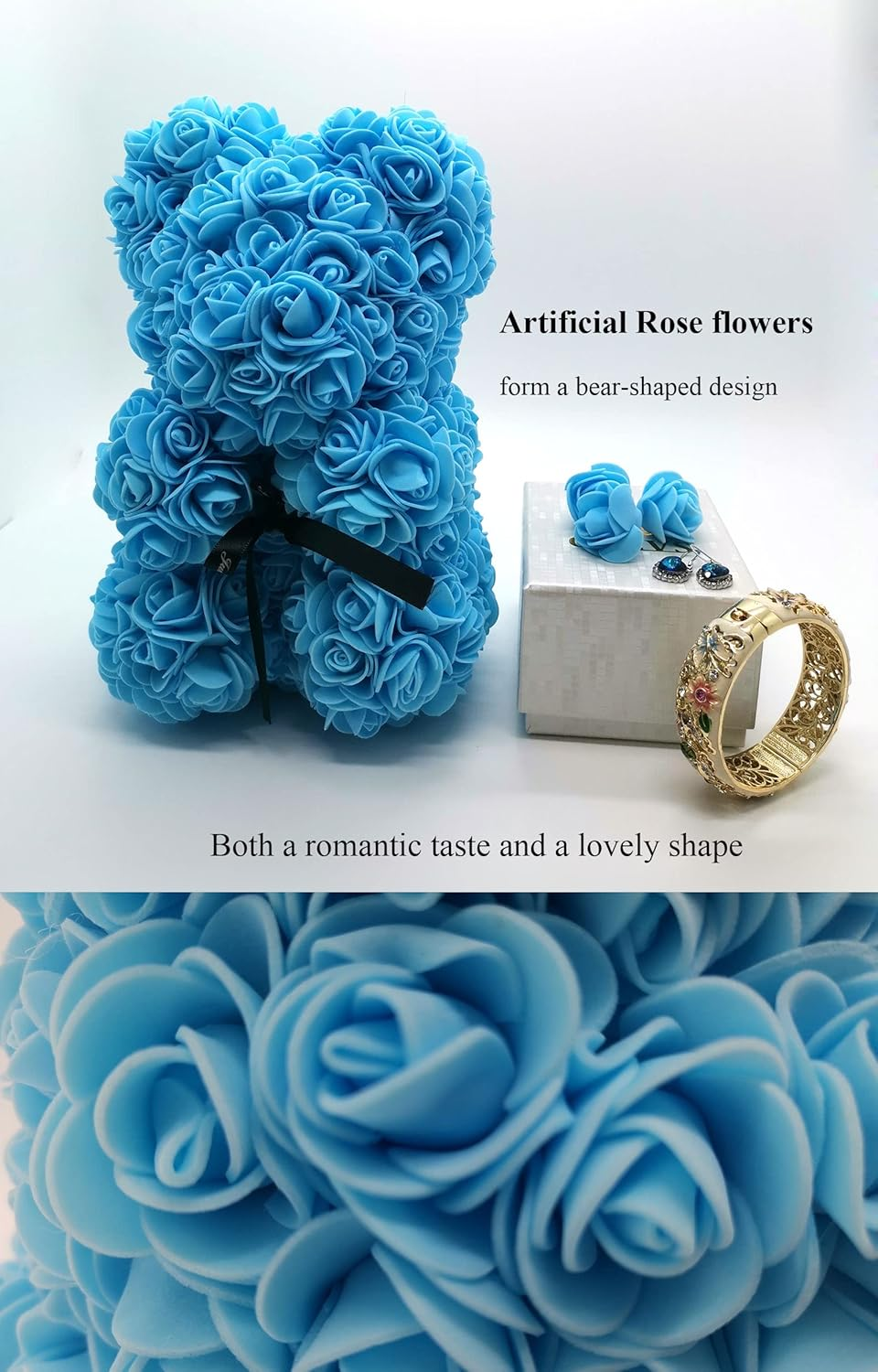 Rose Flower Bear Artificial Flower Hand Made Bear for Valentine'S Day Birthdays Romantic Weddings Christmas Rose Gifts (25Cm Purple) image number 3