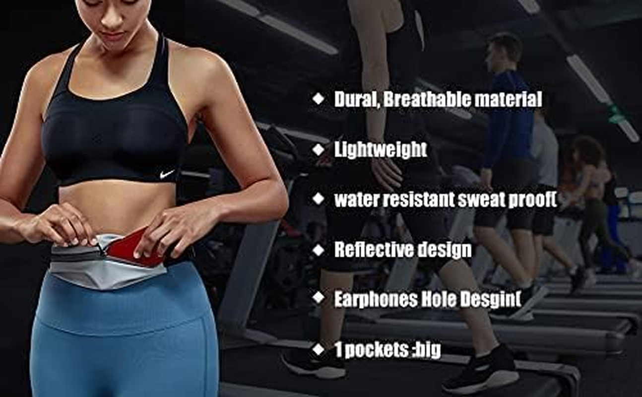Slim Running Belt for Women with Waterproof Bounce, Waist Pouch, Reflective Runner Pack, Fitness Workout Bag, Money Belt (Black-2 Pack) - Black image number 4