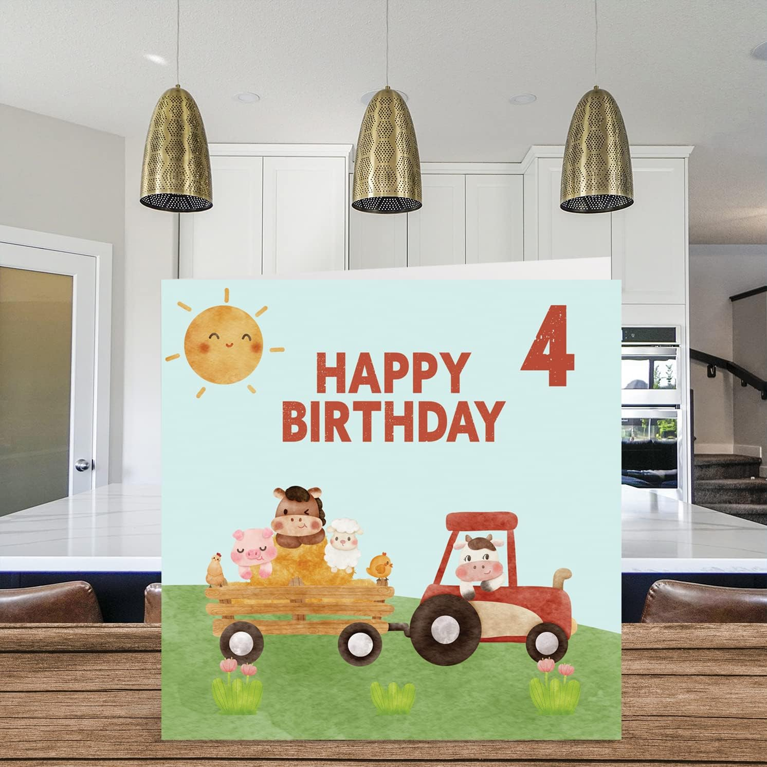 4Th Birthday Card Boy - Farmyard Farm Animals - Happy Birthday Card 4 Year Old Boy Girl, Girls Boys Birthday Cards for Him Her, 145Mm X 145Mm Greeting Card for Son Nephew Grandson Kid Children image number 5