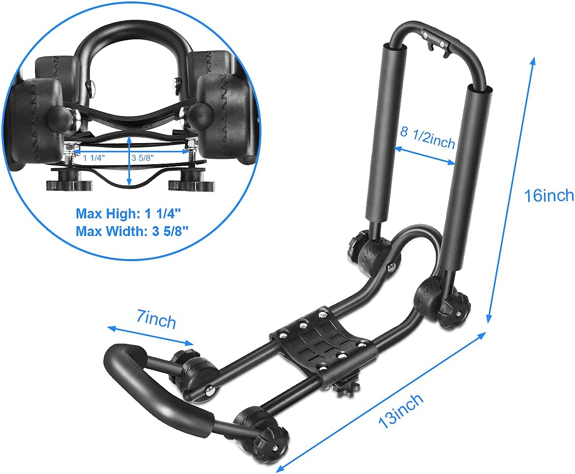 One Pair Fold down J Bar Kayak Rack Designed Mounts to Virtually All Crossbars and Load Bars Double Folding J Bar Car Roof Carrier for Kayak Canoe Surf Board and SUP Paddle Boat (1 Pair) image number 4