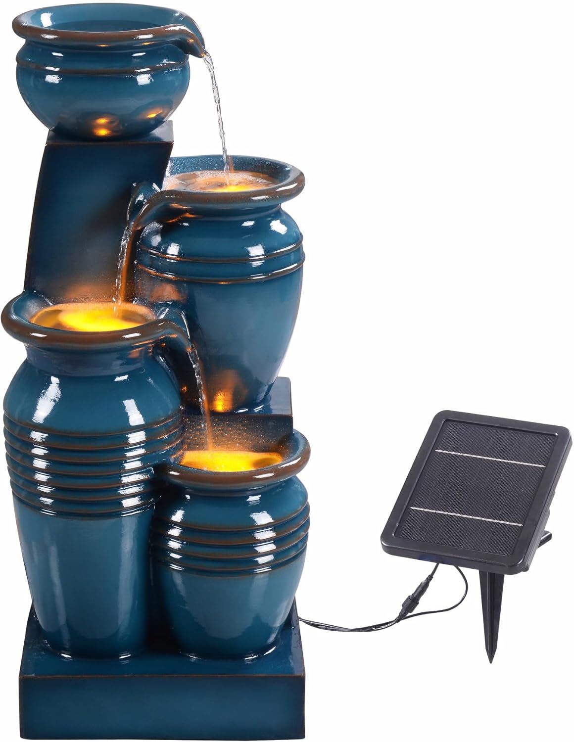 Teamson Home Solar Powered Outdoor 4 Tier Cascading Bowl Fountain 28.7In, Blue image number 2