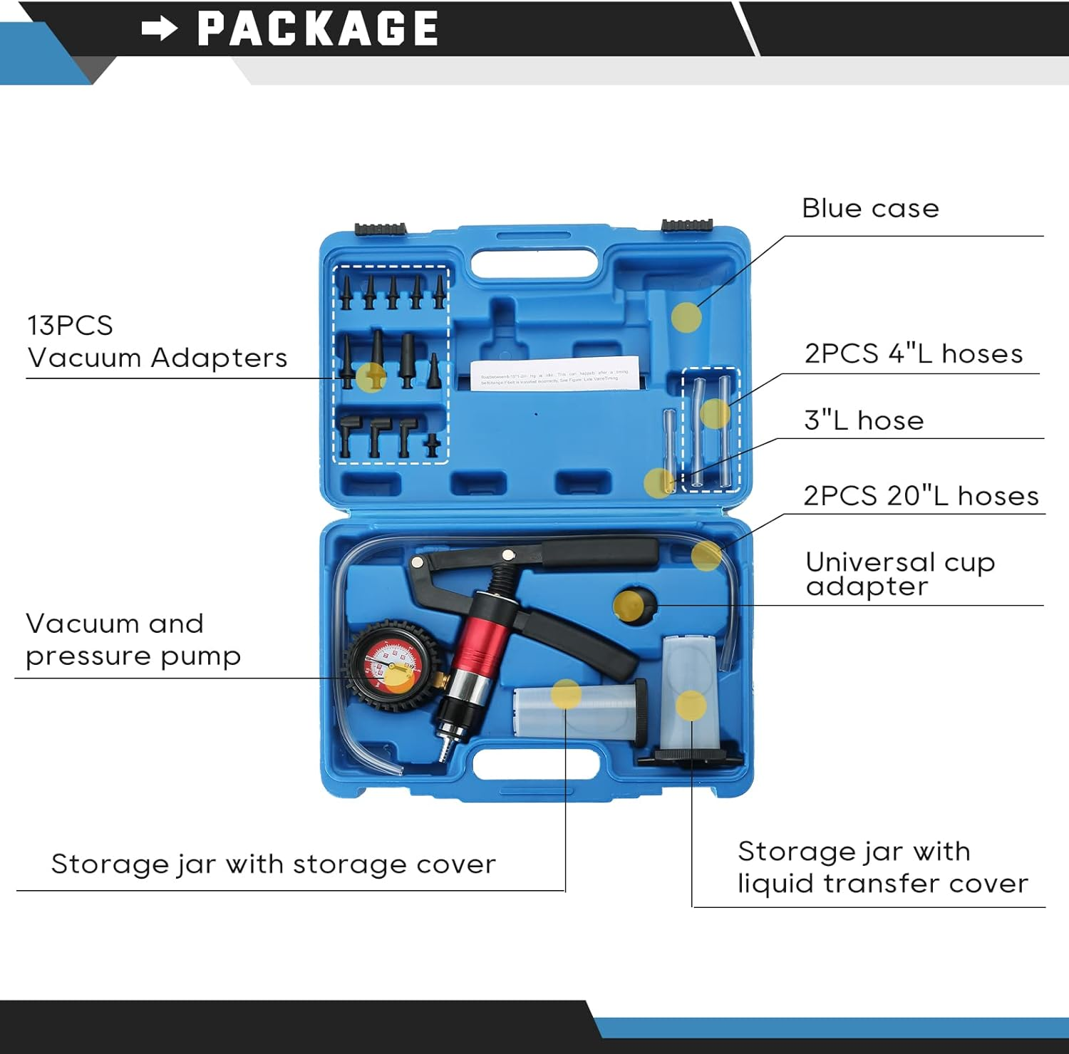 ATPEAM 21PCS Brake Bleeder Kit Hand Held Vacuum Pressure Pump Tester with Adapters One-Man Brake Clutch Fluid Oil Bleeding System Tool image number 1