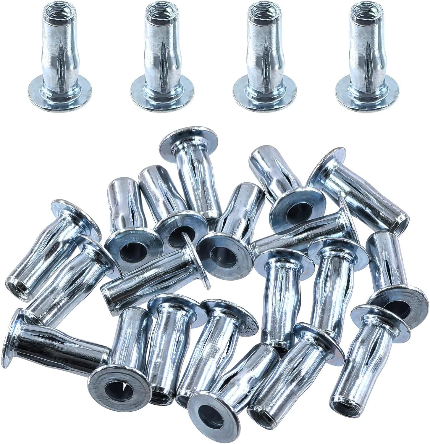 Swpeet 20Pcs M4 Metric Carbon Steel White Zinc-Plated Multi-Grip Rivet Nuts plus Nuts Rivnuts Kit, Bulbed Shank Flat Head Threaded Insert Nut Construction Fasteners for Industrial image number 6