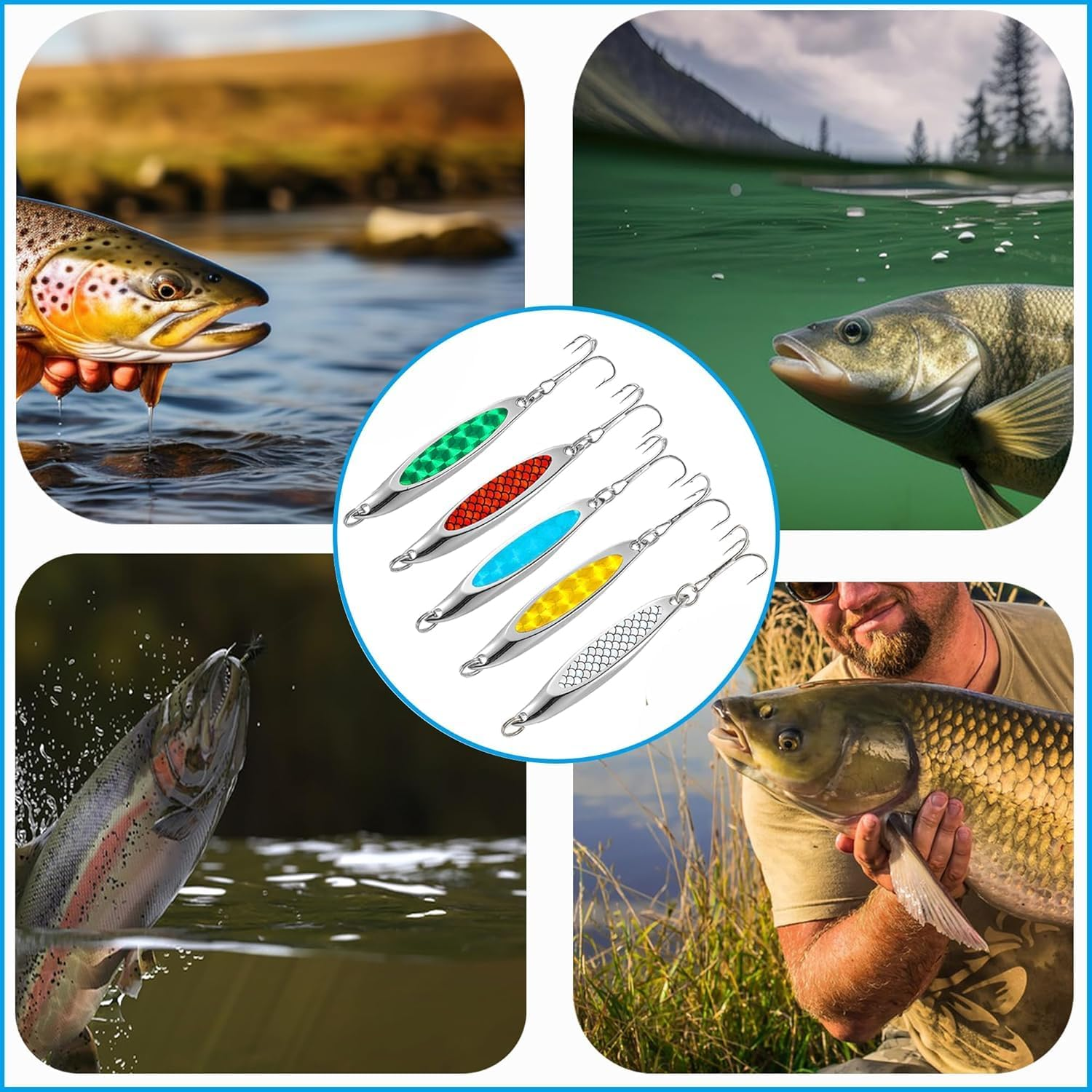 5 Pieces of Fishing Bait, Fishing Spoon, Single Hook Trout, Bass, Salmon, Freshwater, Saltwater, Metal Hook Suitable for Various Fish Species image number 5