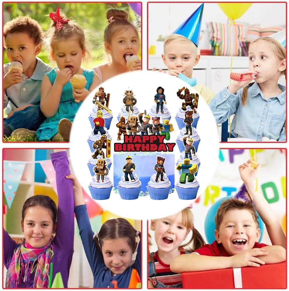 YGCHEN Cake Decoration for Roblox Cupcake Topper, Robot Birthday Cake Decoration, Video Game Cake Decoration, Happy Birthday Cake Topper, Children'S Birthday Cake Decoration, Pack of 26 image number 1