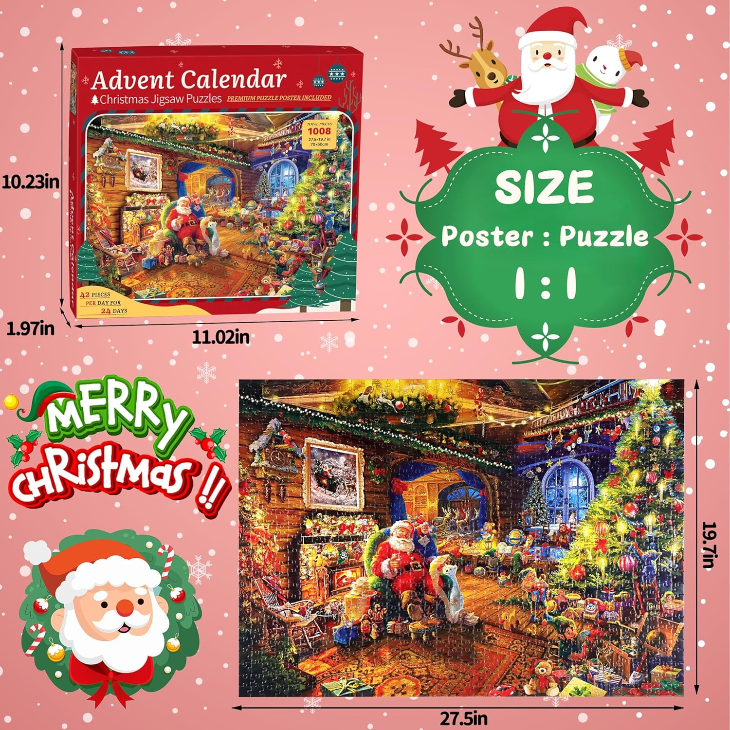Advent Calendar 2025 Christmas Puzzle for Kids Adults - Santa'S Workshop 24 Boxes 1008 Pieces Advent Puzzle Countdown to Christmas Gifts for Boys Girls(27.56" X 19.69") image number 5