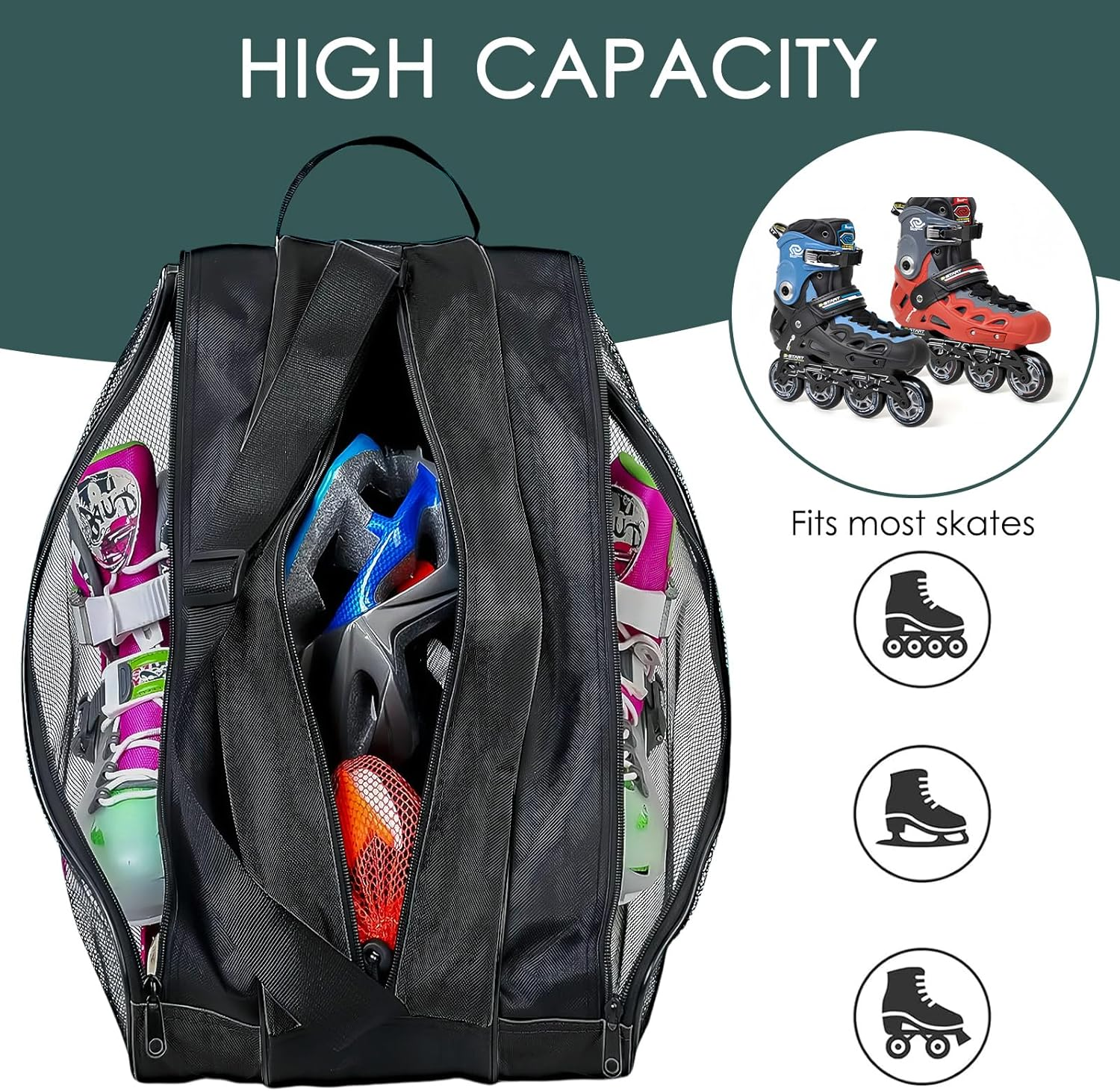 LUWOO Roller Skate Bag, Breathable Roller Skate Bag with Adjustable Shoulder Strap, Oxford Cloth Ice Skate Shoes Carry Bag for Women, Men (Black) image number 6