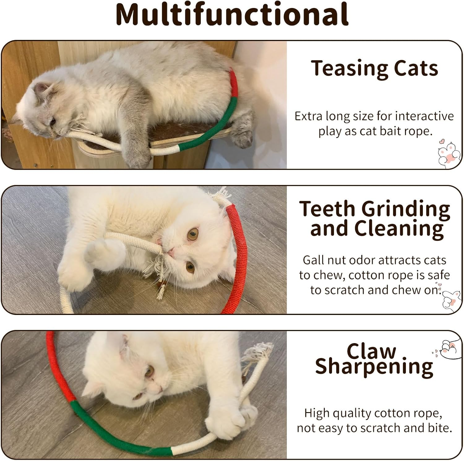 3 PCS Cotton Rope Cat Toys for Indoor Cats, Catnip Toys, Interactive Cat Rope Toys, Cat Teeth Grinding Toys for All Breeds of Cats image number 5