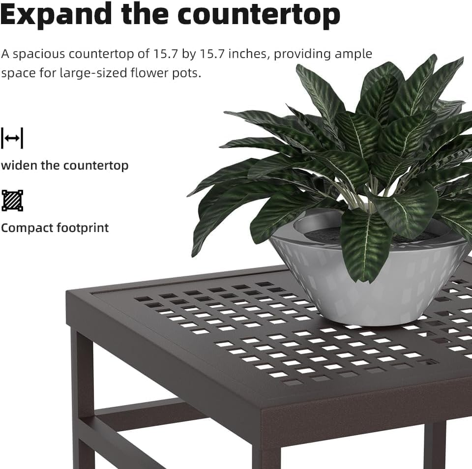 Plant Stand Indoor Outdoor, Heavy Duty Metal Plant Pot Stand Shelf,Rust Proof Aluminum Plant Holder Rack for Patio, Garden, Living Room,Brown