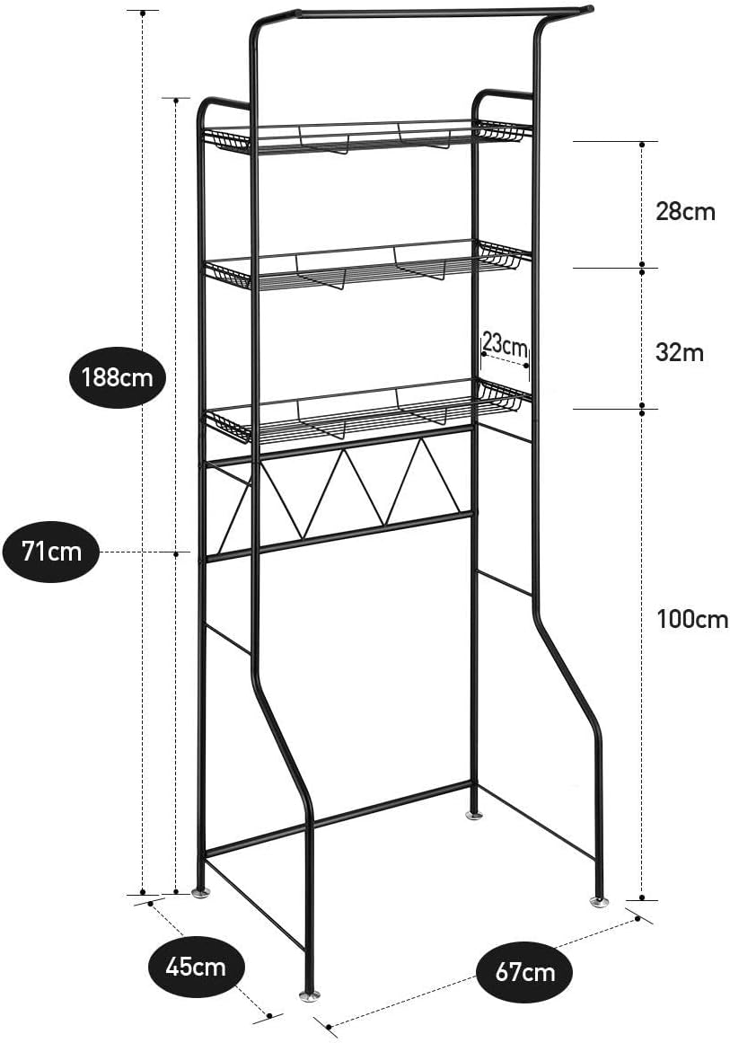 3-Tier over Toilet Washing Machine Shelf Steel Freestanding Bathroom Rack Laundry Shelf Storage Organizer image number 4