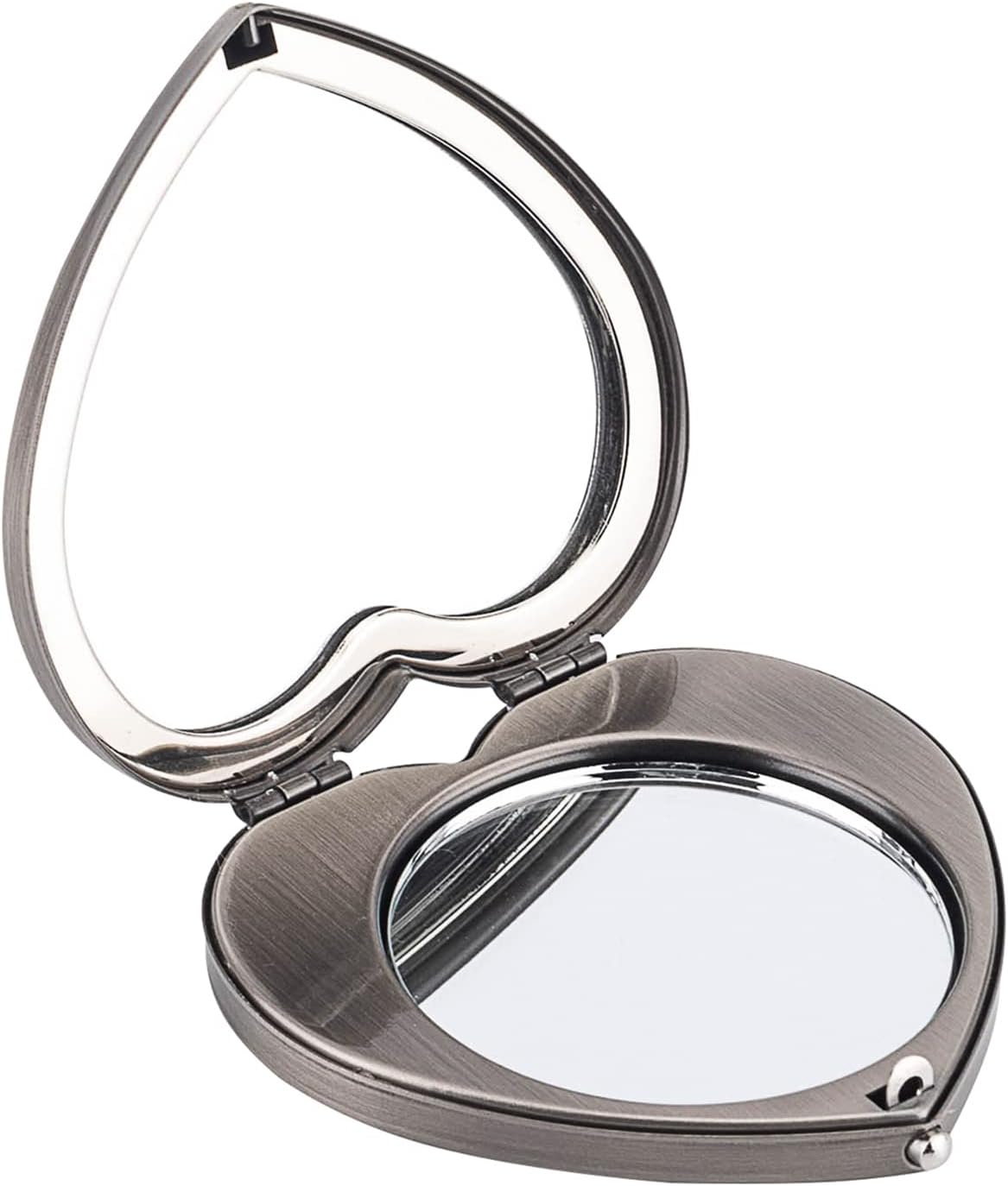 Mini Vintage Heart Elegant Makeup Mirror, Portable 1X/2X Magnifier (Silver) image number 5