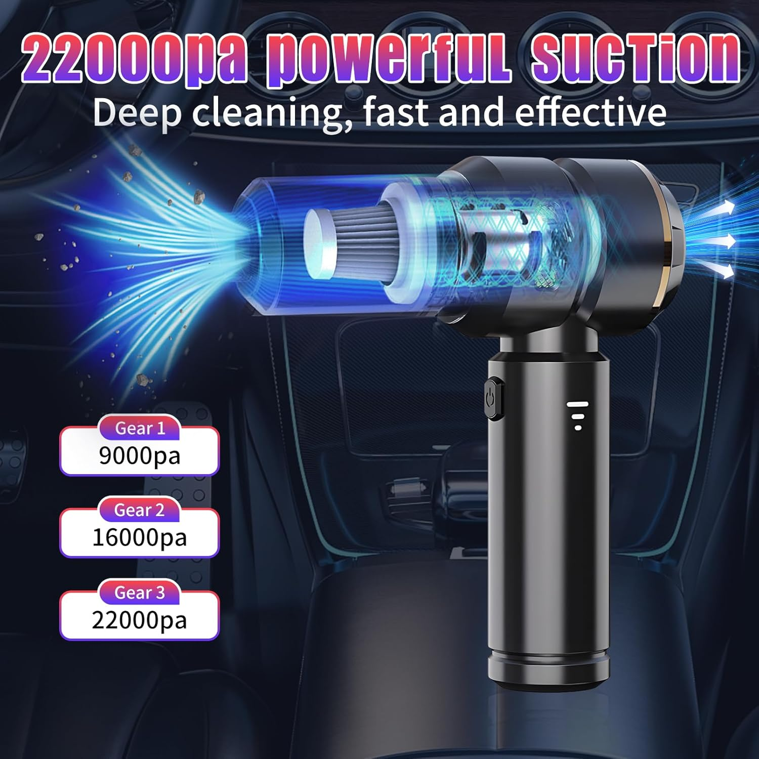 Handheld Vacuum Cleaner Cordless, 16000Pa Powerful Car Vacuum Cleaner, Rechargeable Portable Lightweight Mini Vacuum Cleaner for Home Car Carpet Stairs Pet Hair Deep Cleaning image number 3