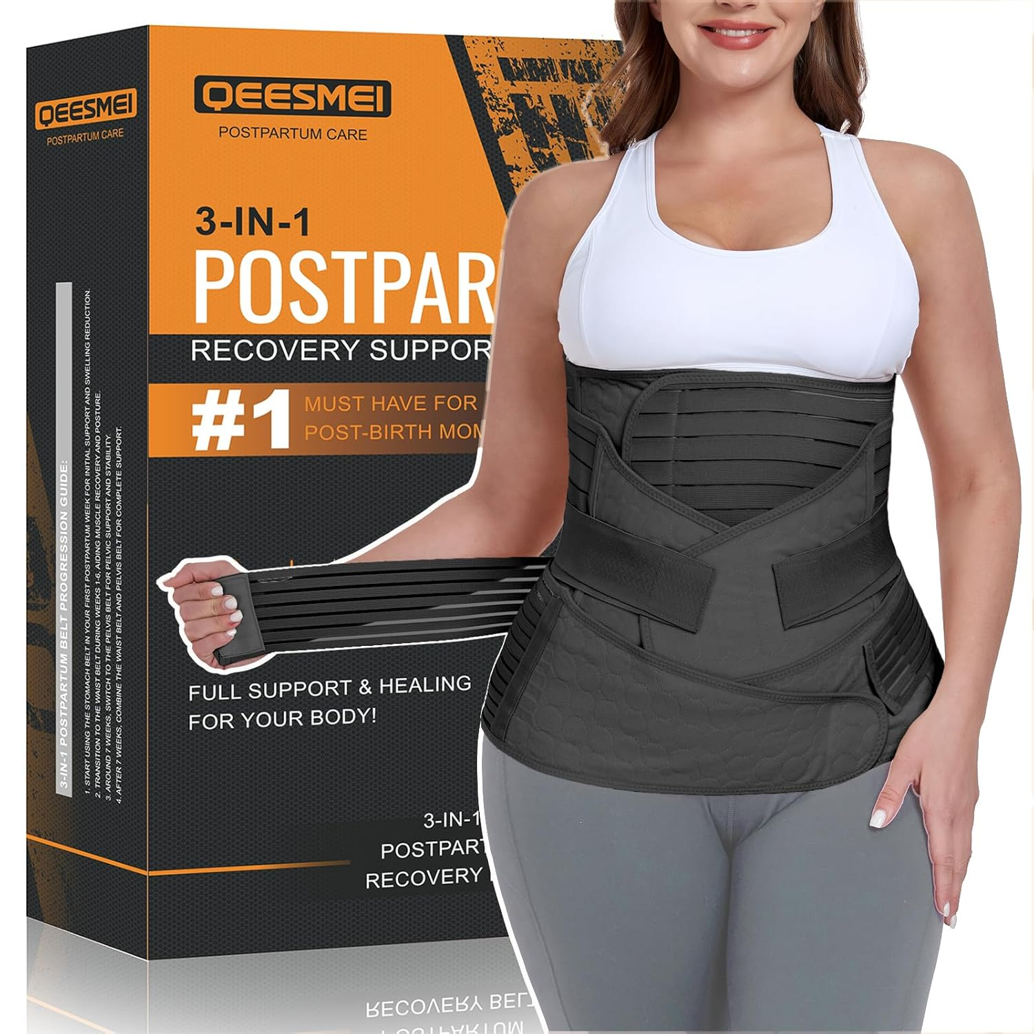 3 in 1 Postpartum Belly Support Recovery Wrap - Postpartum Belly Band & Abdominal Binder Shapewear (Black, XL) image number 3