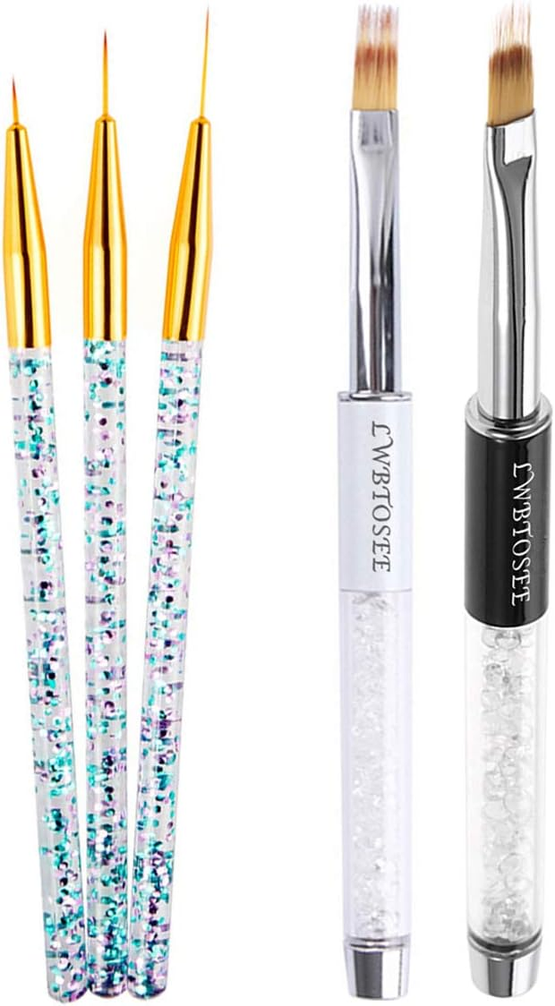 LWBTOSEE 5PCS Nail Ombre Brush Set for Gradient Colors, Rhinestones & Acrylic Drawing - Ideal for UV Gel Polish & Crystal Nail Art