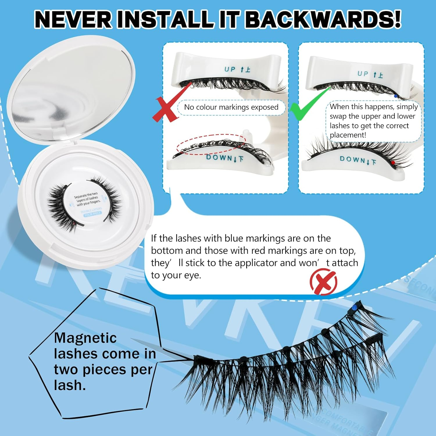 Kevkev Magnetic Eyelashes with Applicator Individual Lashes Wispy Lashes Lash Clusters Eyelashes Look like Extensions No Glue Needed(Garnet) image number 6