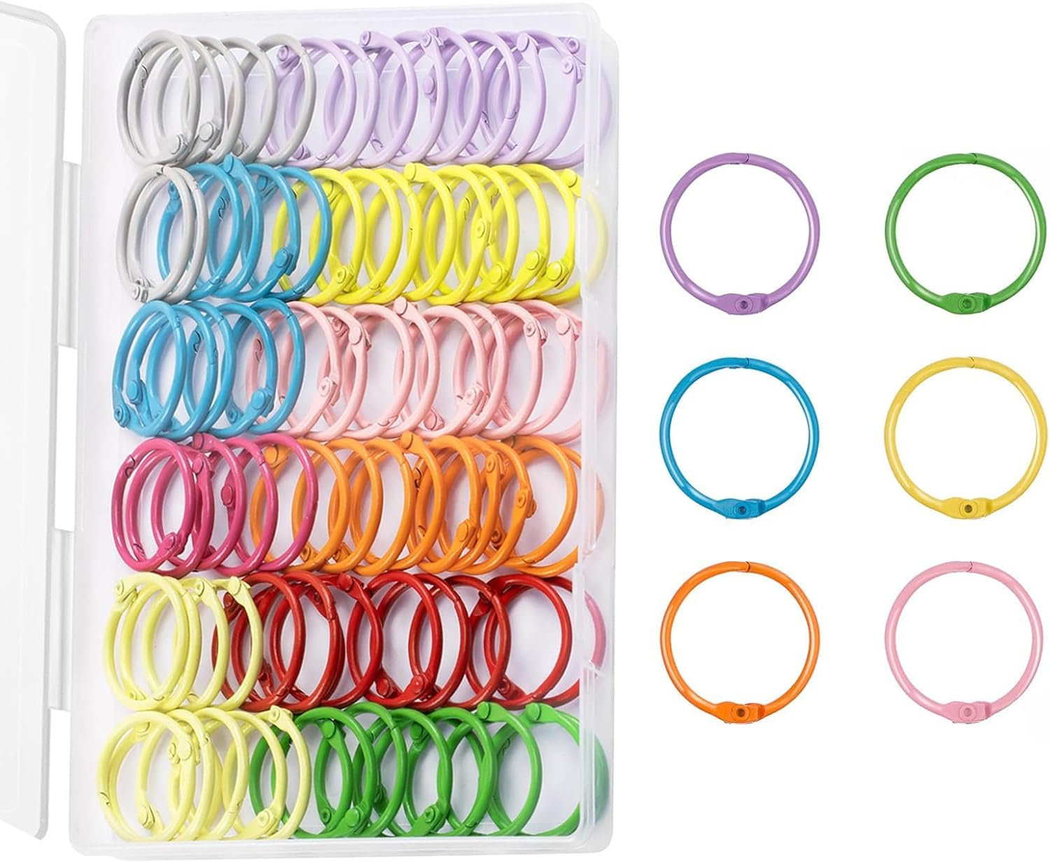 Metallic Loose Leaf Binder Rings,With 1 Clear Organizer Box(1.2 Inch),Flash Card Rings,Clip Rings for Index Cards,Colorful Key Rings,Notebook and Crafts for School, Home,Office image number 3