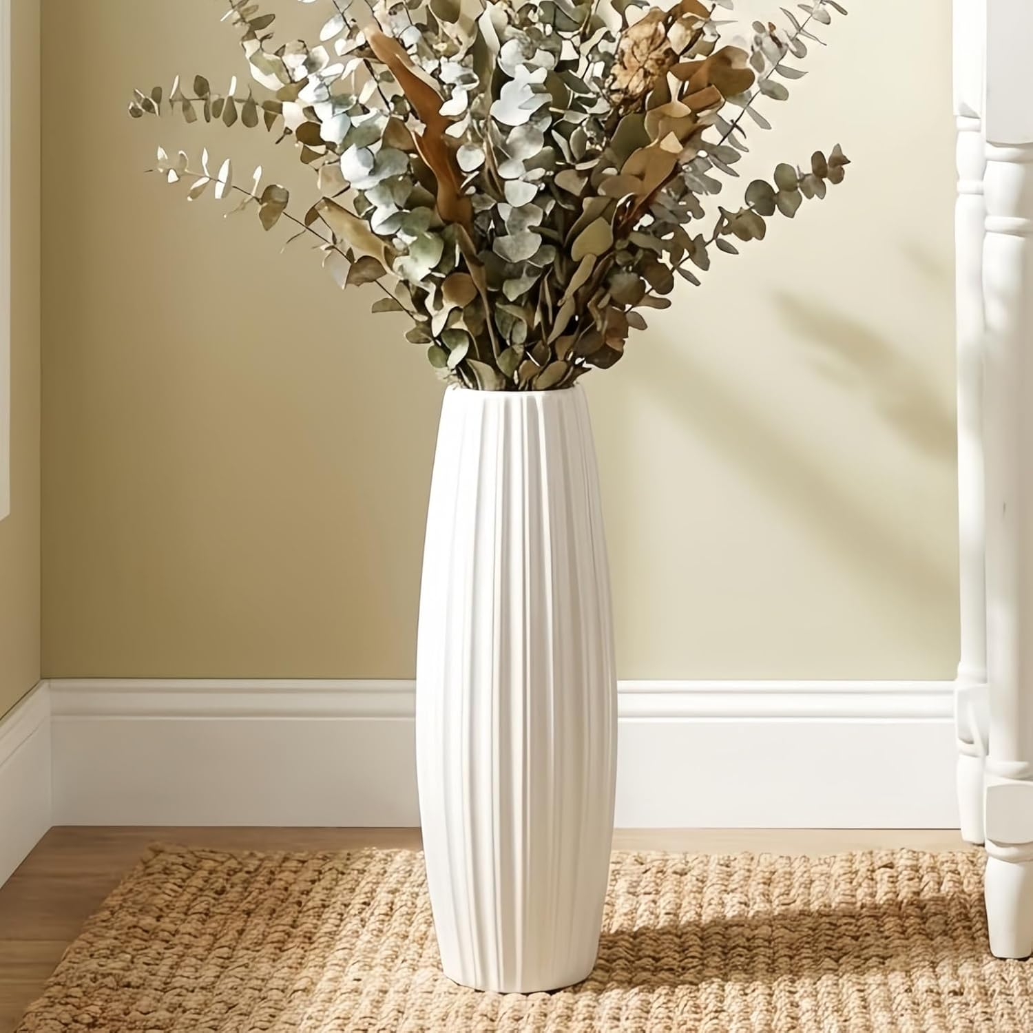 White Ceramic Vase, 17.7" Tall Floor Vase Large Flower Vase Decorative Vases for Modern Home Decor Living Room Office Bedroom Table Centerpieces Shelf Kitchen Wedding Farmhouse D&eacute;cor image number 6