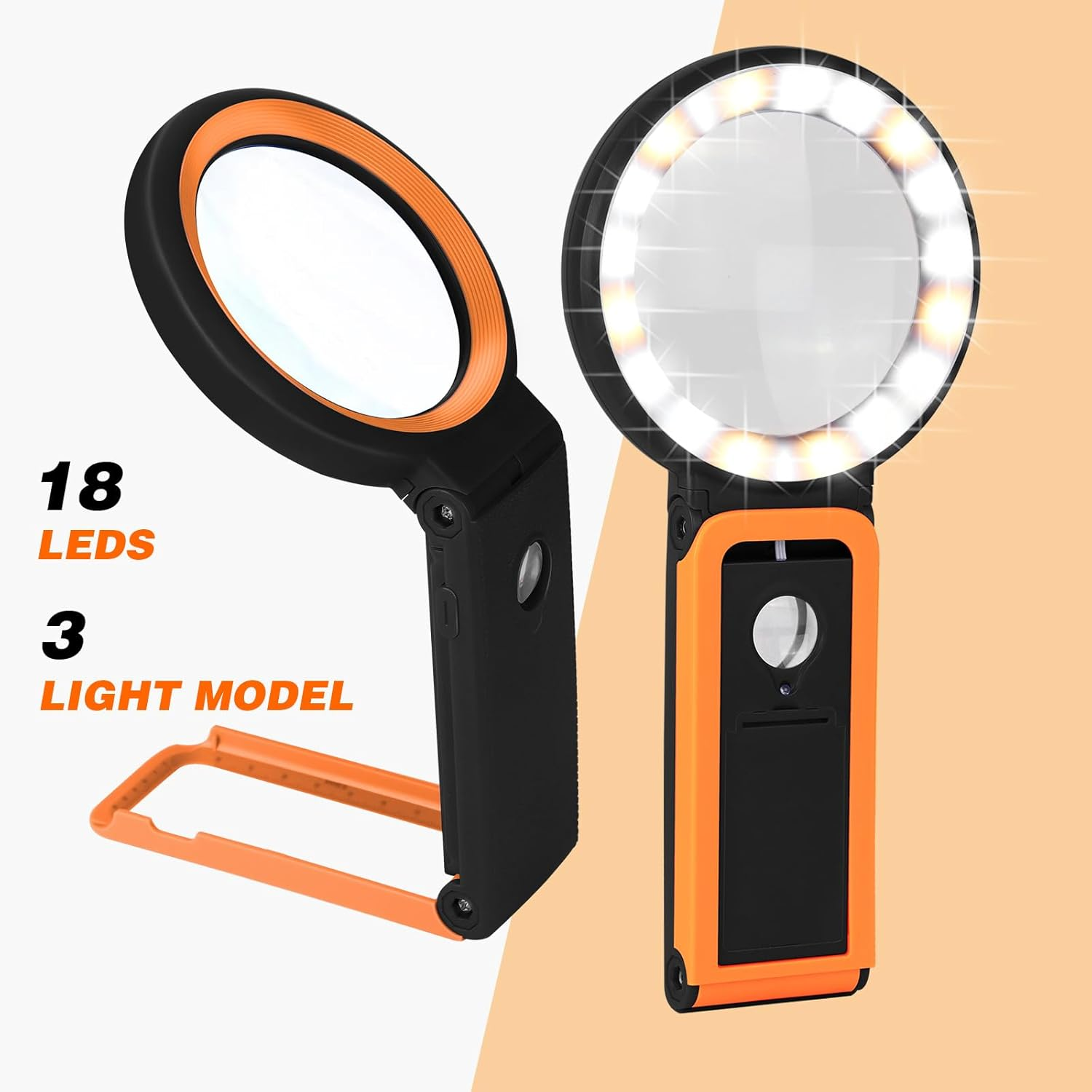 KIBTOY 30X 40X Magnifying Glass with Light and Stand, Foldable Handheld Magnifier, 18 LED Illuminated, Warm, Warm White, White, Perfect for Reading, Coins, Jewelry image number 6
