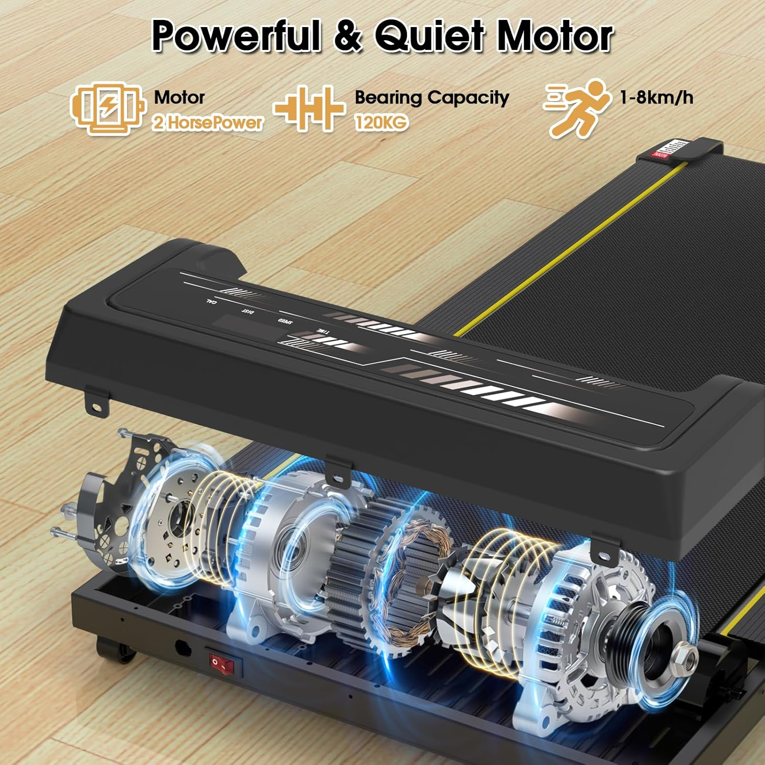 Advwin Walking Pad Treadmill, under Desk Electric Treadmill for Home, Compact Portable Walking Jogging Running Machine with Shock Absorption | Non-Slip | LED Display | Low Noise - Black image number 5