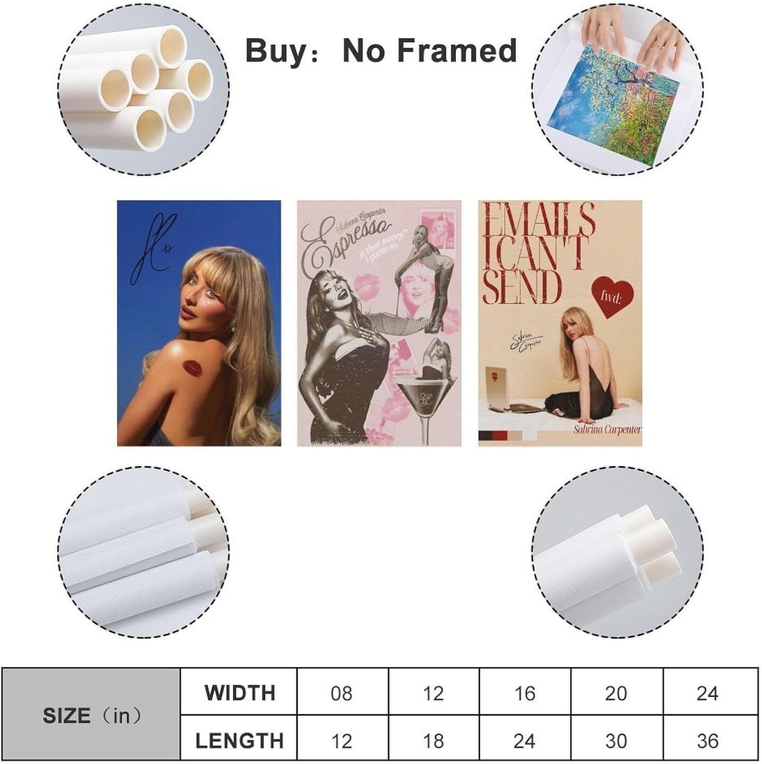 Wall Art Sabrina Music Carpenter Canvas Poster Poster a Set of 3 Canvas Posters Room Aesthetic Festival Gift Family Bedroom Decor Wall Art Home08X12Inch(20X30Cm)-3Pcs Style