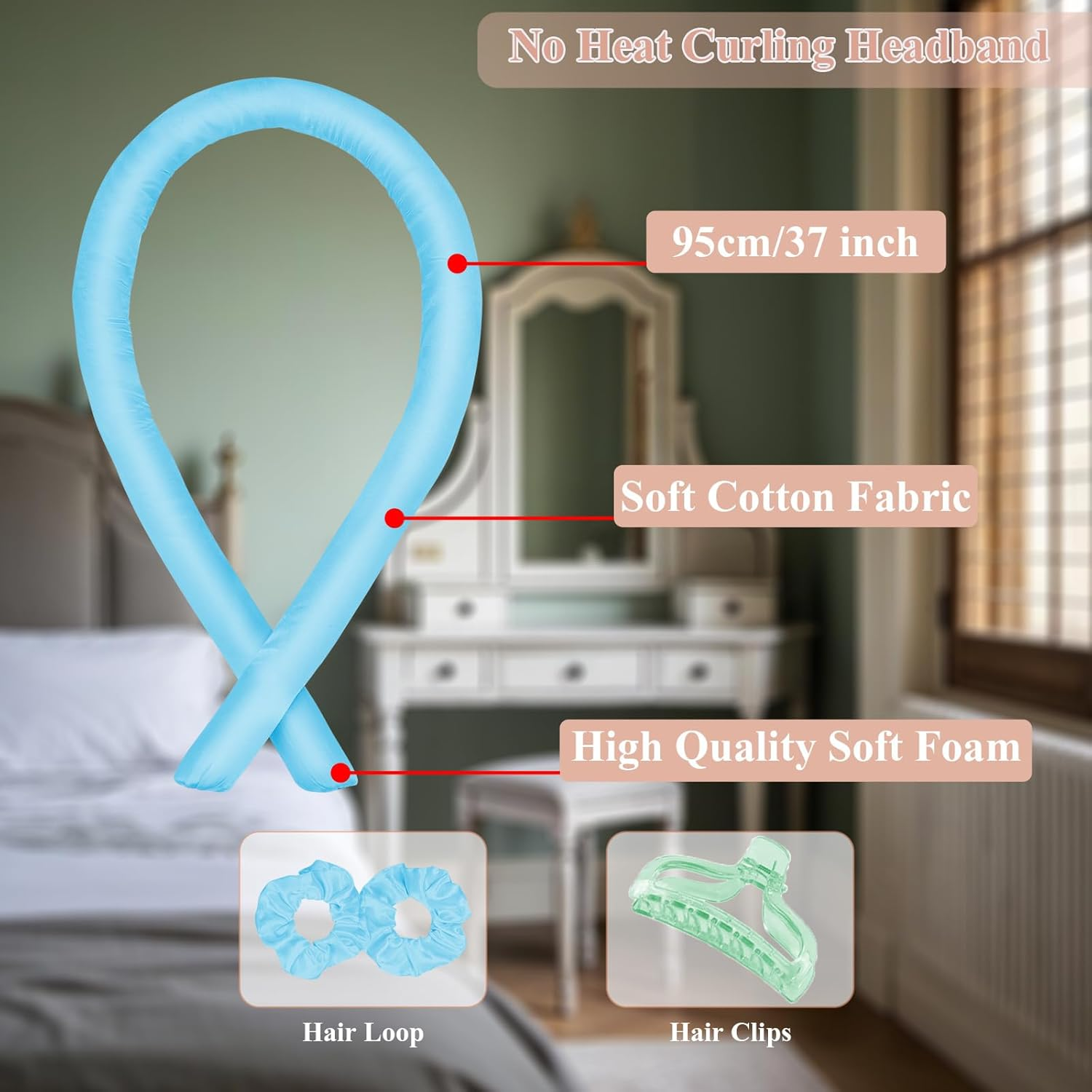 Heatless Hair Curler Headband Creates Heatless Curls and Waves While You Wear (Blue, Medium) image number 1