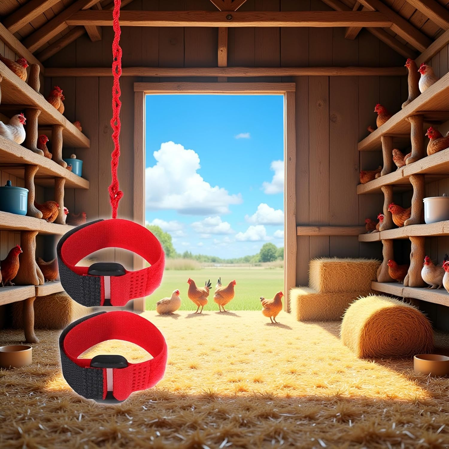 2Pcs Black and Red Crow Rooster Collar, Neck Belt for Roosters Cockerel Velcro Rooster, Crow Collar, Nylon Prevent Chickens from Screaming Basic Collars image number 3