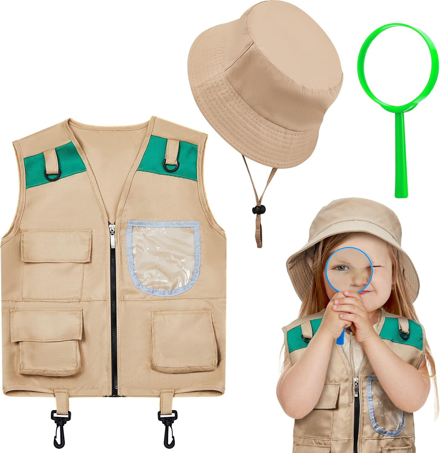Ramede Kids Explorer Vest and Hat Costume Safari Cargo Vest Outdoor Adventure Camping Vest for Kids Boy Girls Outfit