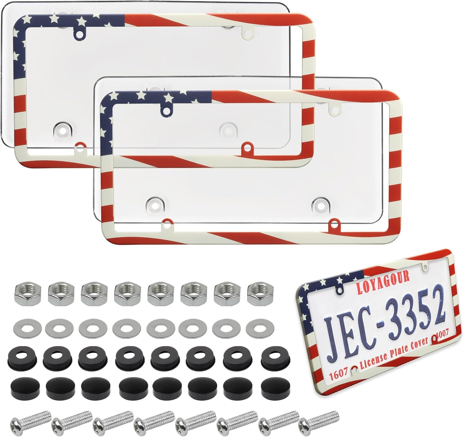 2Pack Transparent License Plate Cover and Frames,Clear Front and Rear License Plate Holder,Unbreakable Car Licence Plate Frame Protector Fits Any US Plates with Screws & Caps (Black Frame)