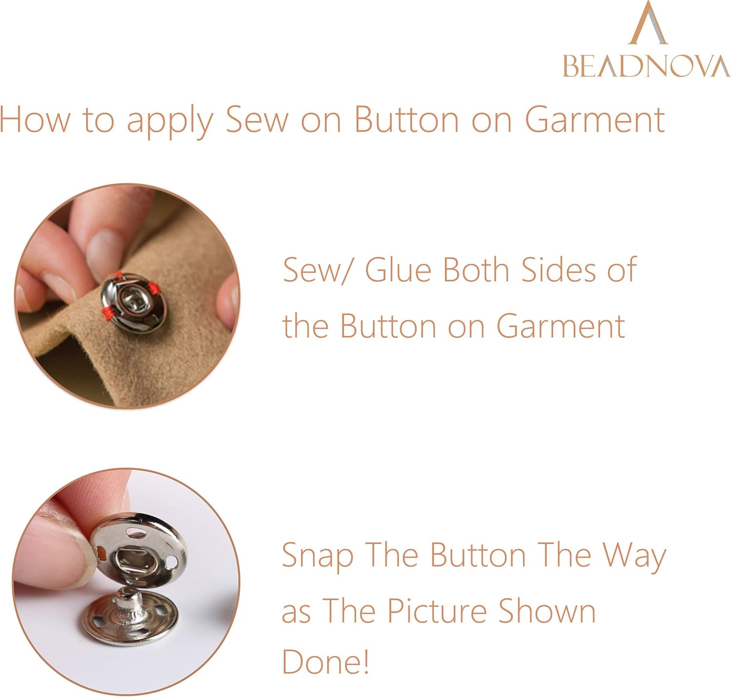 Beadnova Sew on Snaps Metalpress Buttons Snap Fasteners for Clothing (100 Sets 2 Colors)