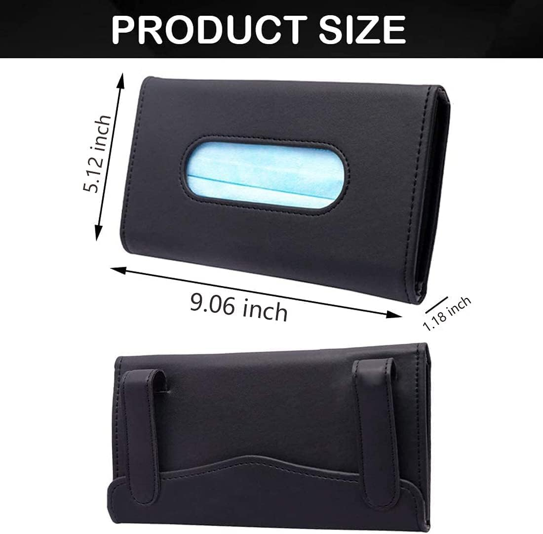 Car Visor Tissue Holder, Sun Visor Napkin Holder, Backseat Tissue Case, PU Leather Car Tissue Box Mask Holder for Car Visor (Black) image number 1