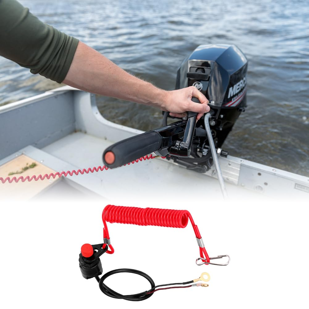 Joyzan Boat Motor Kill Stop Switch, Universal Vessel Outboard Engine Urgent Ignition Emergency Kill Stop Switches Key Safety Tether Lanyard Rope Clip Red Reminder Cable for Motors ATV Boats Motorcycle image number 4
