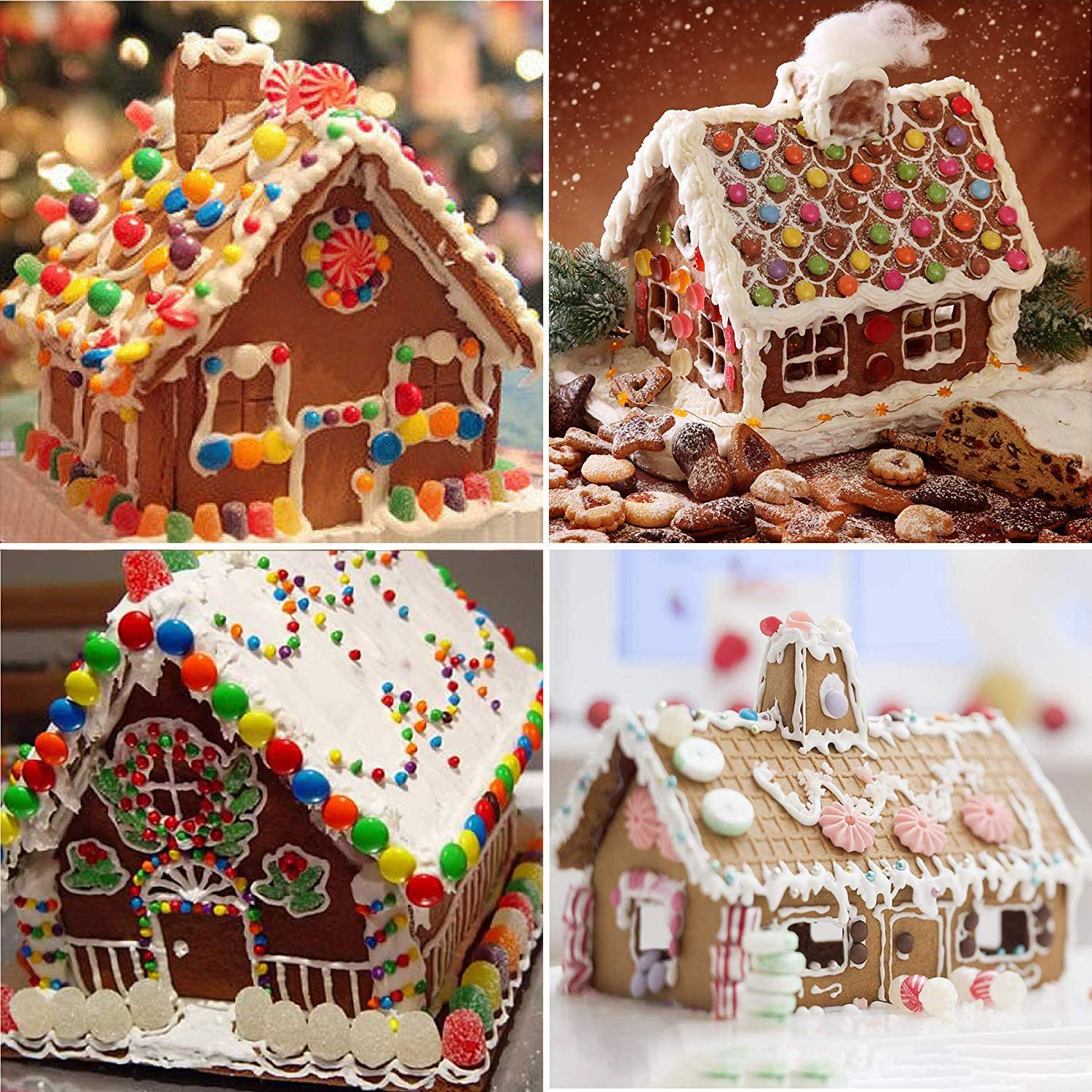 18 PCS Gingerbread House Cookie Cutter Set, 3D Stainless Steel Christmas House Fondant Cutter Kit, Including Christmas Tree, Snowman, Reindeer, Sled Shapes, Gift Box