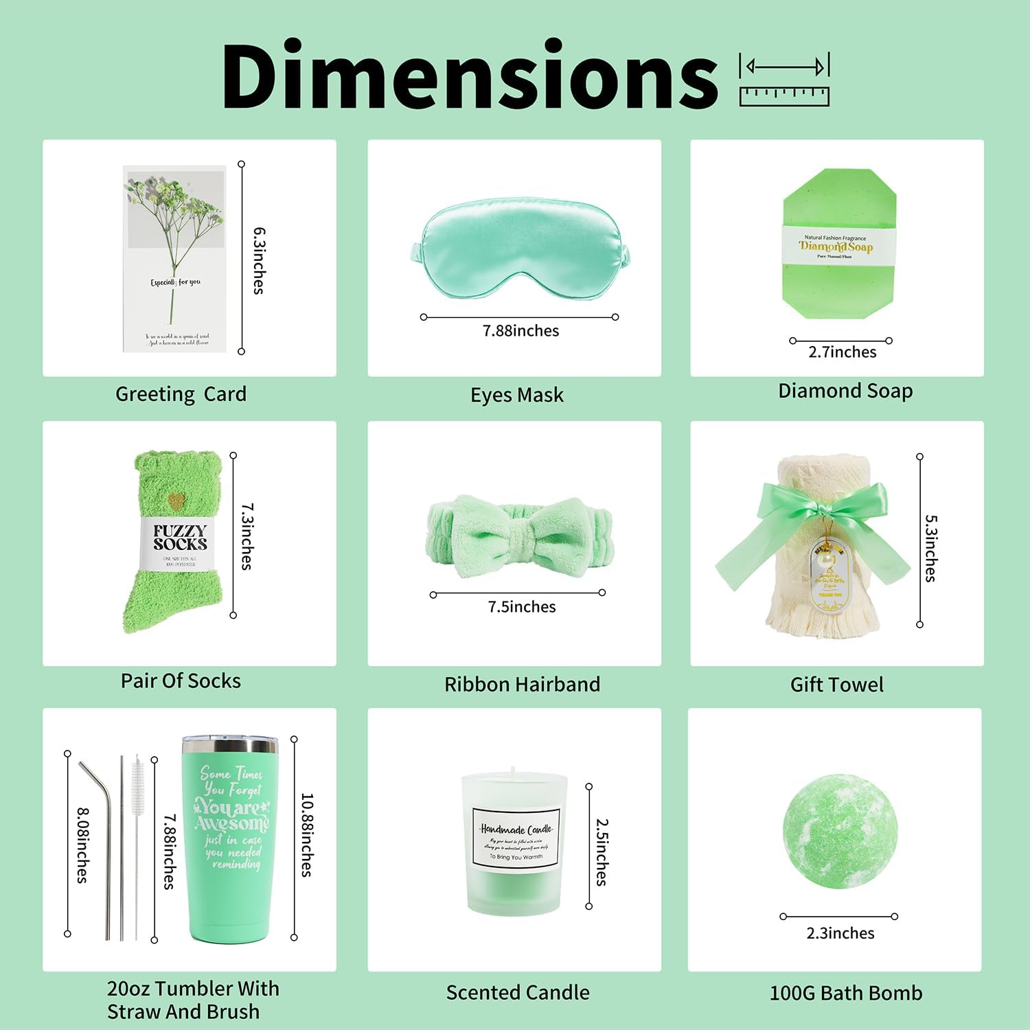 Birthday Gifts for Women,Gift Basket Set for Her Mom Sister Best Friend Girlfriend Wife, Mother'S Day,20 Oz Stainless Steel Tumbler (Green)