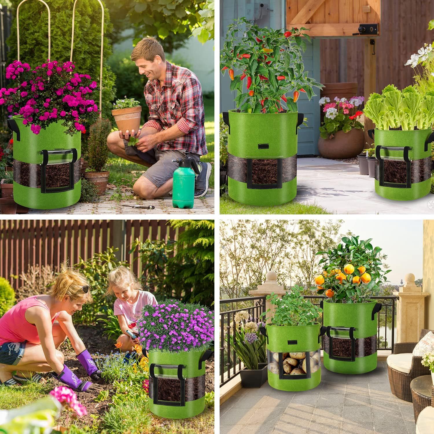 360 Degree Visible 3-Pacs10 Gallon Potato Grow Bags with Flap, Potatoes Growing Containers with Handles&Visible Space for Vegetables/Strawberry/Sweet Potato Used Outdoor and Indoor image number 2