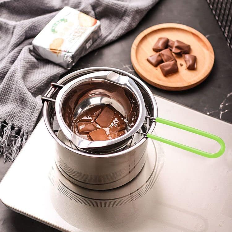 Double Boiler Pot Set, Stainless Steel Melting Pot with Silicone Spatula for Melting Chocolate, Soap, Wax, Candle Making (600Ml and 1600Ml,Green) image number 4