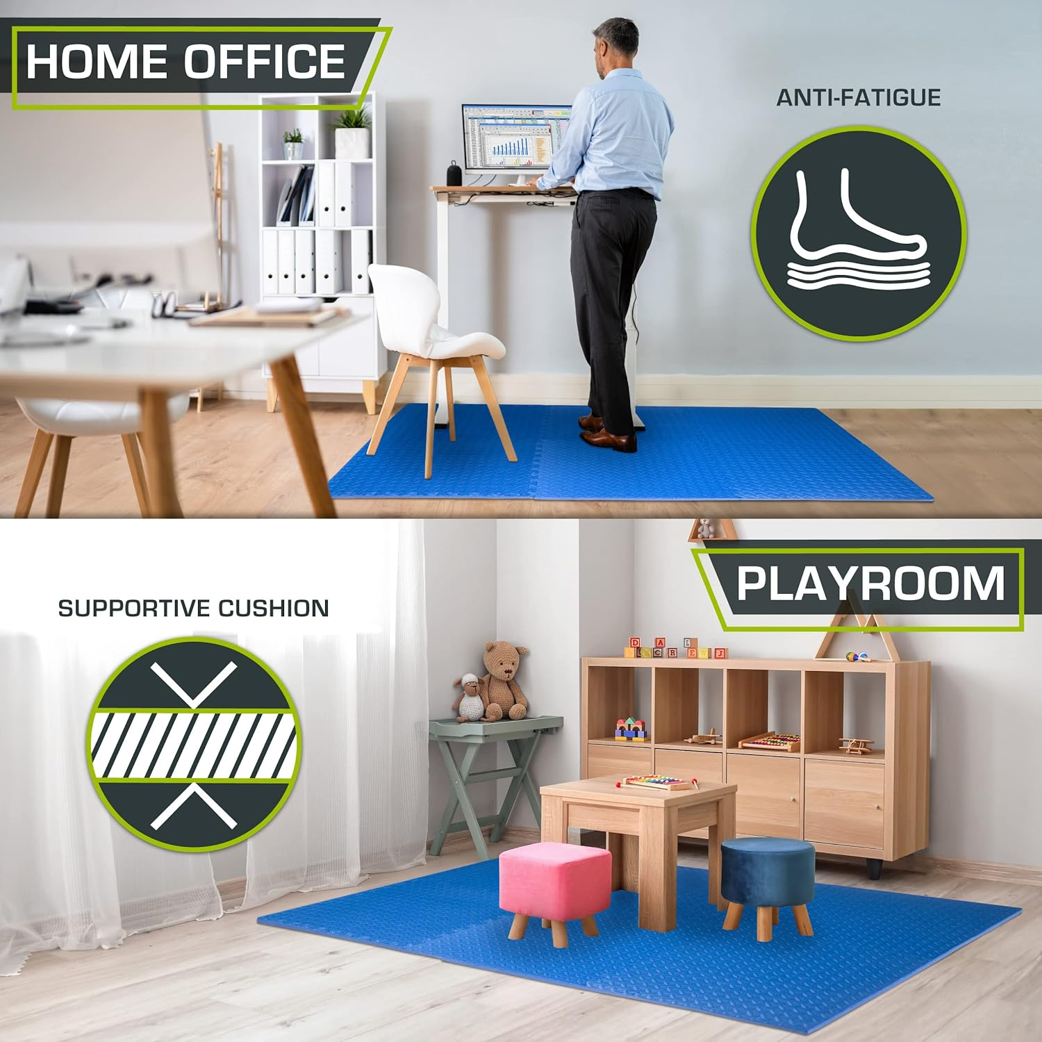 Prosourcefit Puzzle Exercise Mat &frac12; In, EVA Interlocking Foam Floor Tiles for Home Gym, Mat for Home Workout Equipment, Floor Padding for Kids, Blue, 24 in X 24 in X &frac12; In, 48 Sq Ft - 12 Tiles image number 1