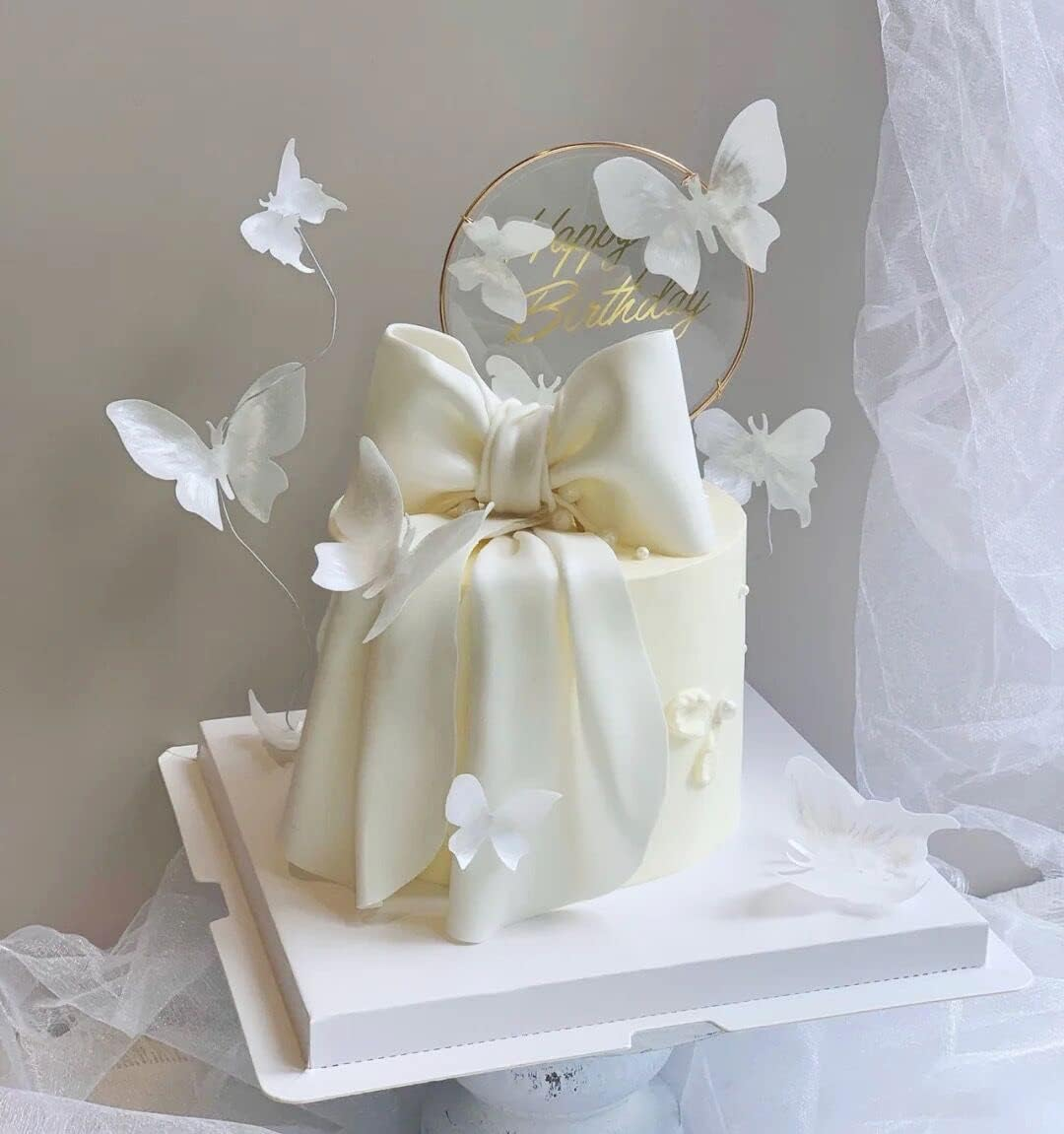 50Pcs Edible Wafer Cupcake Toppers Cake DIY White Blank Butterfly Cake Decoration Birthday Mix Size & White Colour image number 2