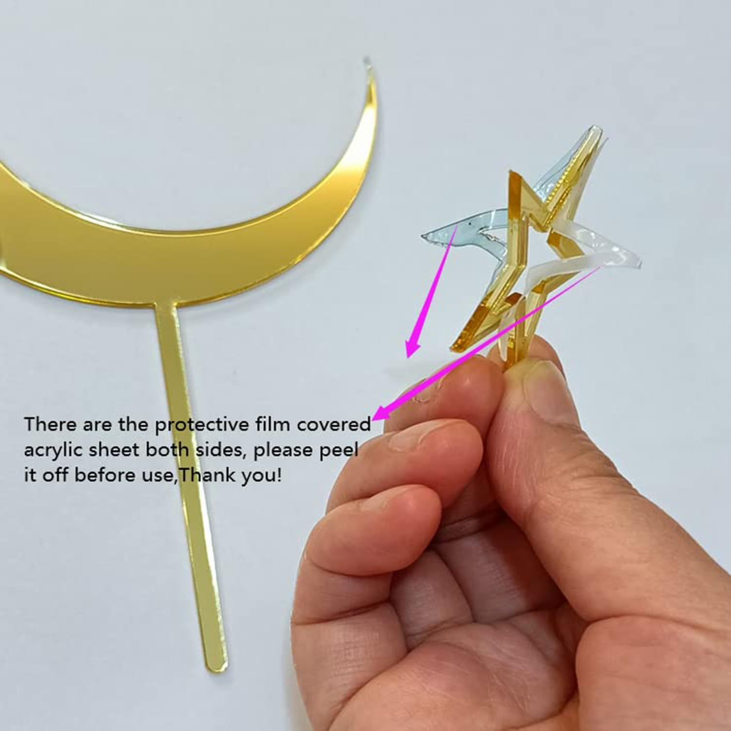Moon Star Cake Toppers,Acrylic Cake Decorations Twinkle Twinkle Little Star Celestial Cake Charms Mirror Gold for over the Moon Baby Shower Wedding Birthday Party
