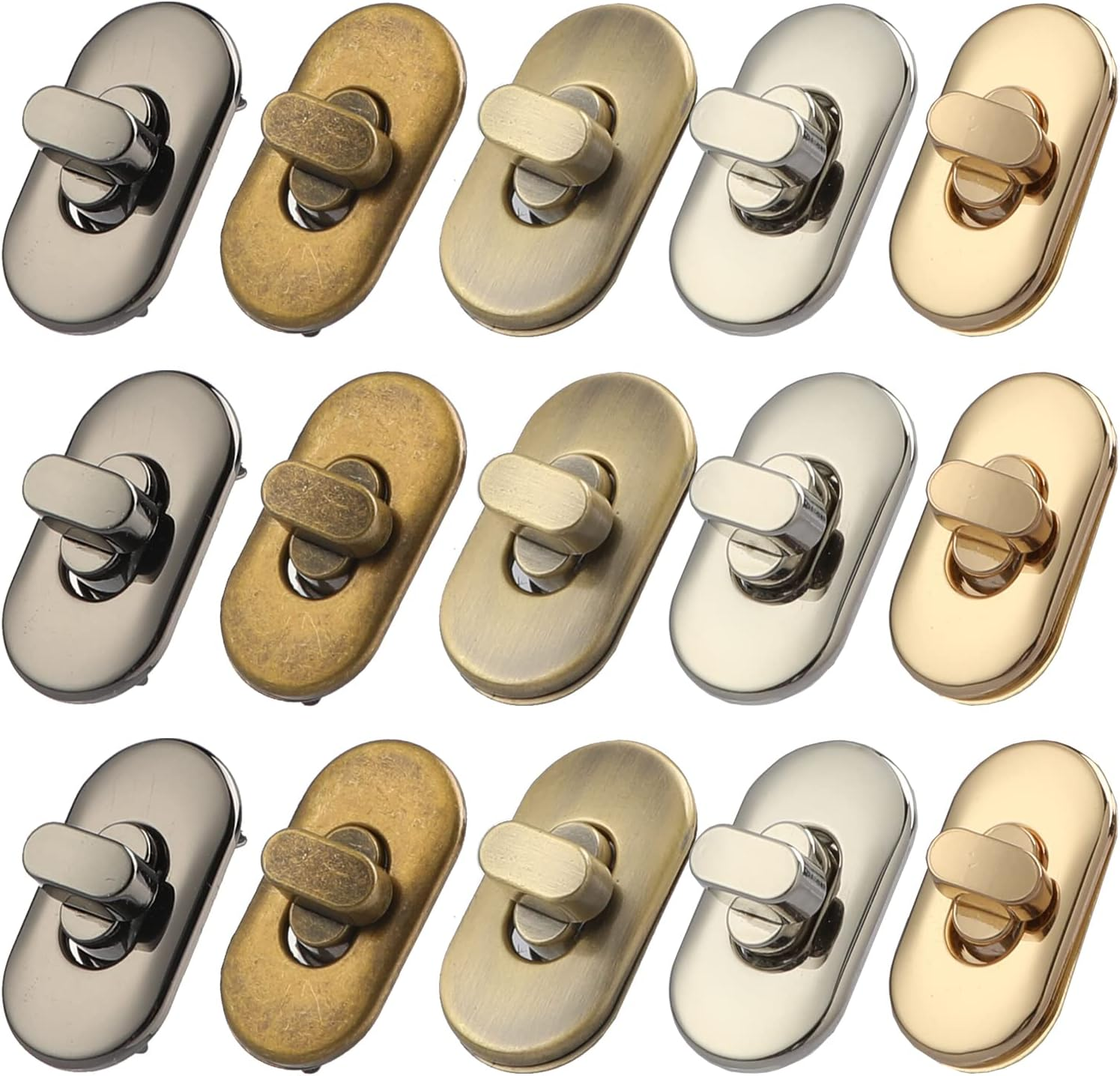 TXIN 15 Pieces Twist Lock Fastener Purse Turn Locks Clasp Bag Closure Metal Clip Hardware for DIY Handbag Craft Making Supplies