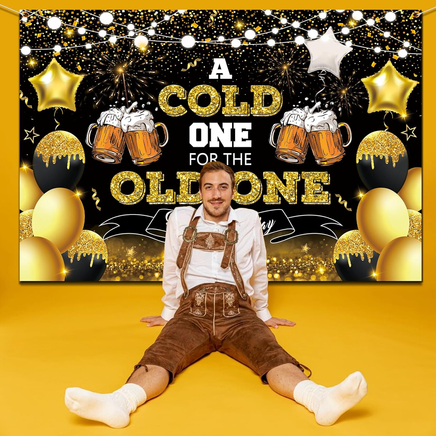 Beer Party Decorations,Black and Gold Happy Birthday Backdrop for Men a Cold One for the Old One Photography Background Banner for 30Th 40Th 50Th Birthday Cheers and Beers Party Supplies image number 3