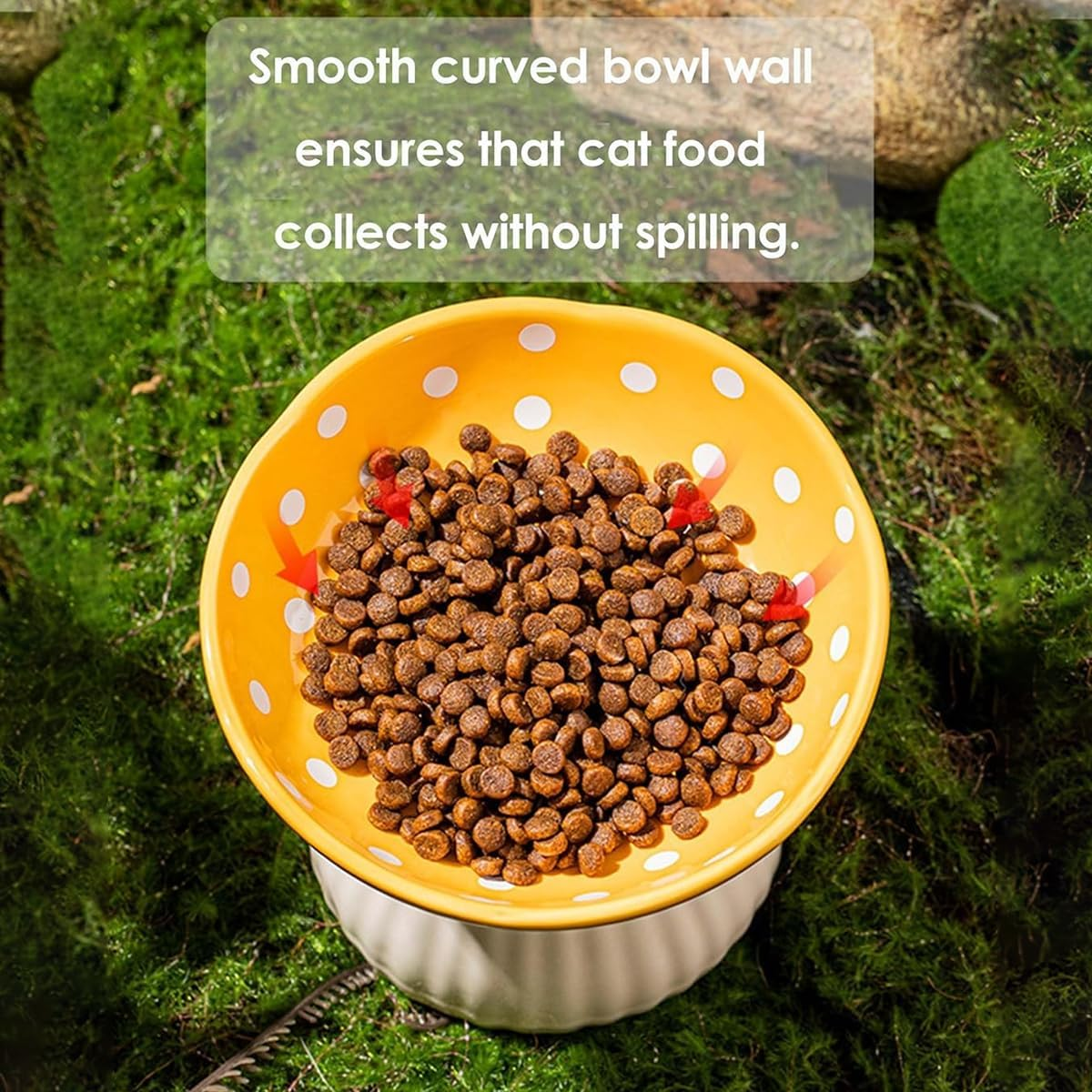 AIMALL Elevated Pet Bowl, Non-Slip Cat Feeding Bowl with Polka Dot Design, Food Grade, Suitable for Small, Adult and Senior Cats, 5.91 X 5.51 Inches - Black image number 4