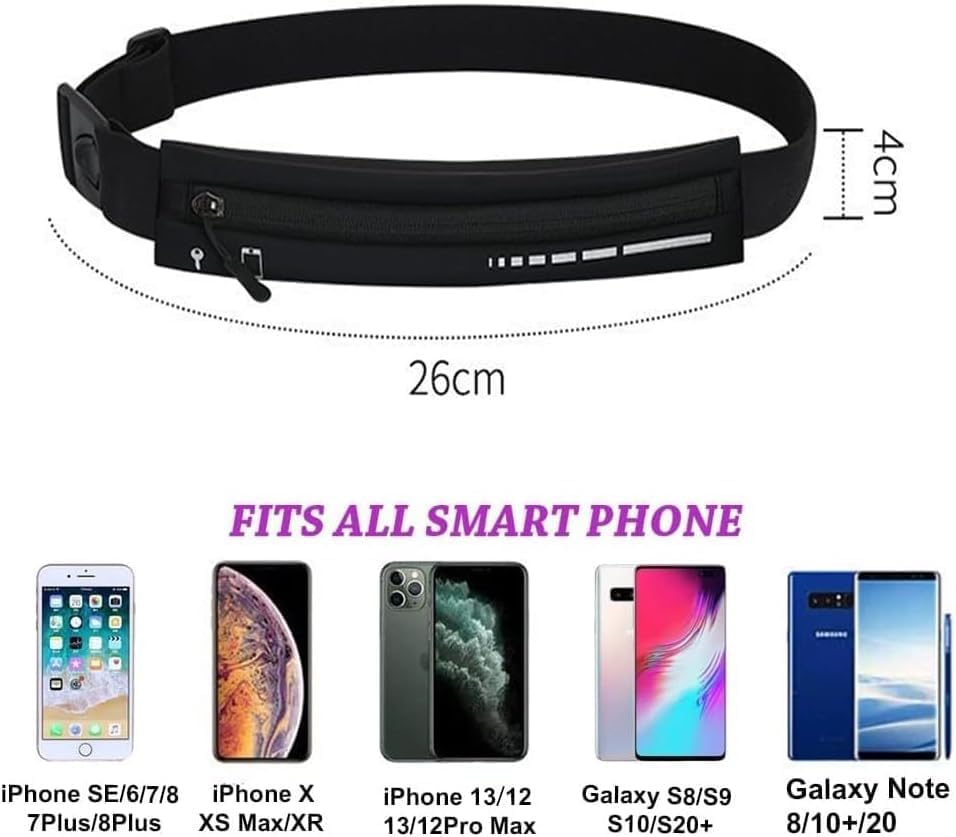 Slim Running Belt Fanny Pack, Waist Reflective Pouch Belt for Sport, Money Phone Keys, Black image number 4