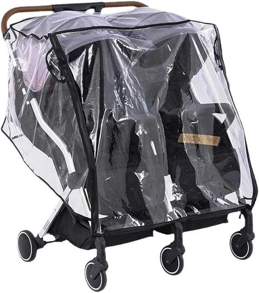 AIMALL Twin Baby Stroller Rain Cover - Universal Double Stroller Windshield & Rainproof Cover with Front Window, Ventilation, and Storage Pockets image number 1
