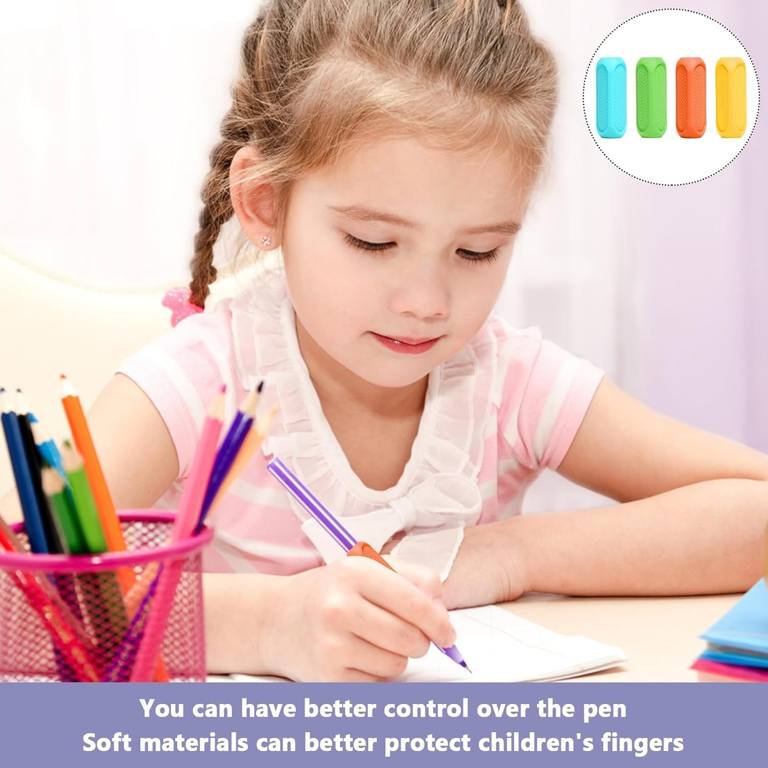 Pencil Grips, 8Pcs Pencil Grips for Kids Handwriting, Ergonomic Pen Grips, Aid Finger Grip Holder Posture Correction for Children Adults Righties and Lefties image number 1