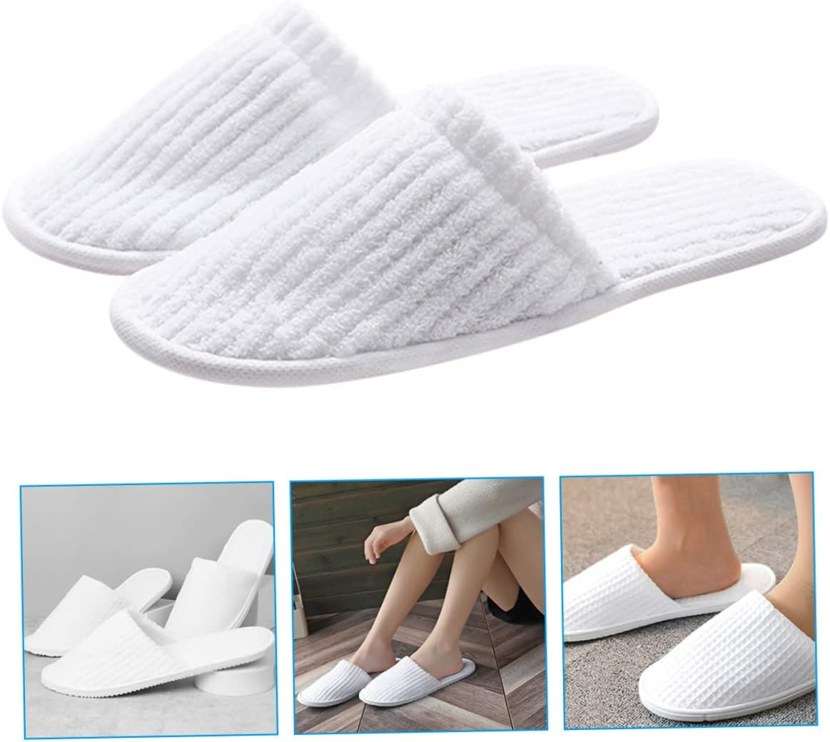 Outanaya Disposable Non-Slip Coral Fleece Spa Slippers 5 Pairs for Hotel Guest Use and Home Visitors, Lightweight Travel and Indoor Footwear Anti-Skid Sole image number 3